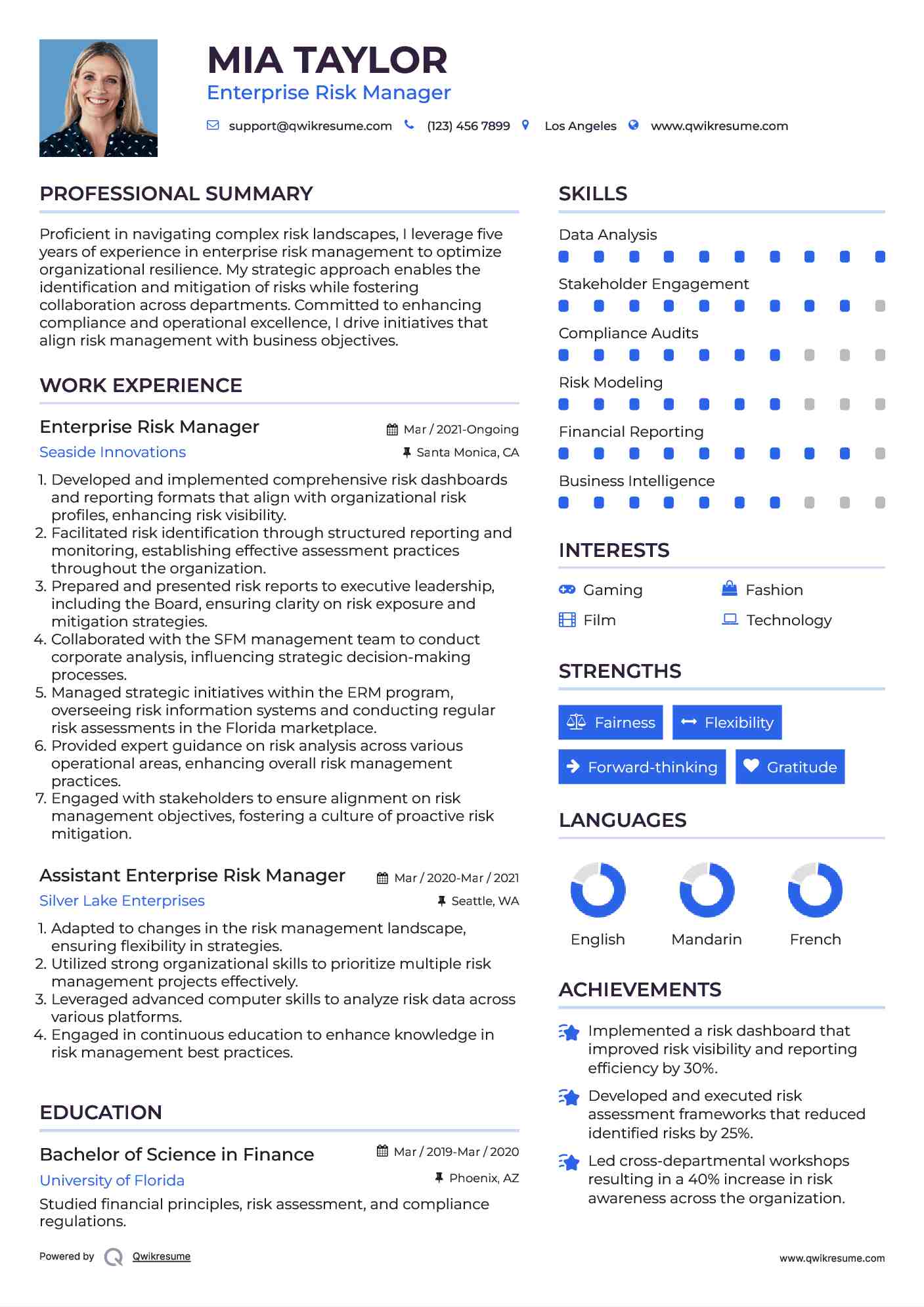 Enterprise Risk Manager Resume Model
