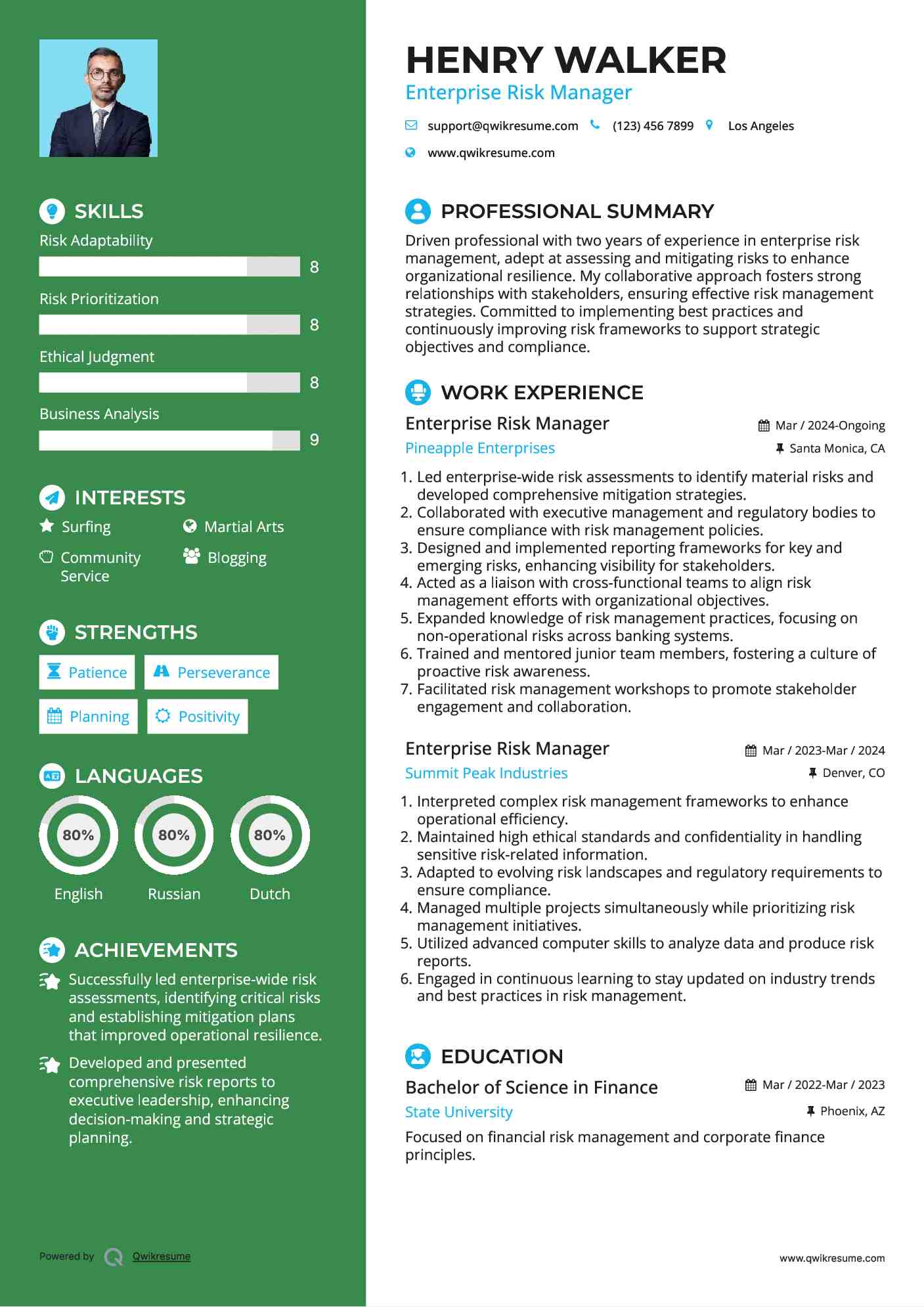 Enterprise Risk Manager Resume Template