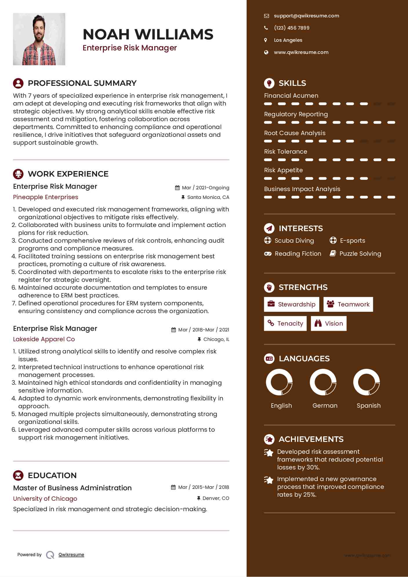 Enterprise Risk Manager Resume Template
