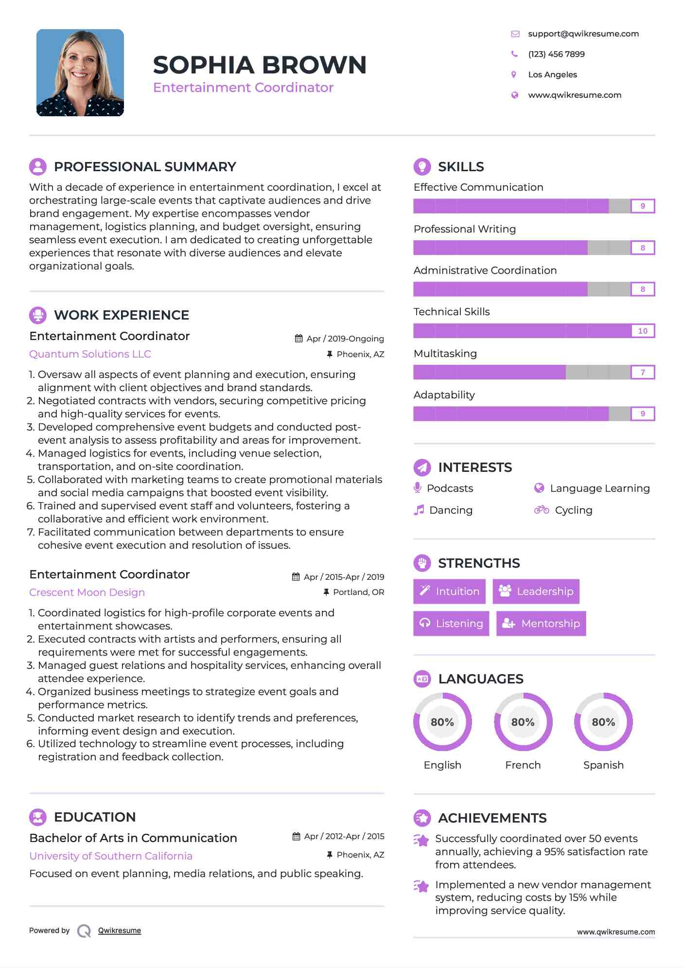 Entertainment Coordinator Resume Template