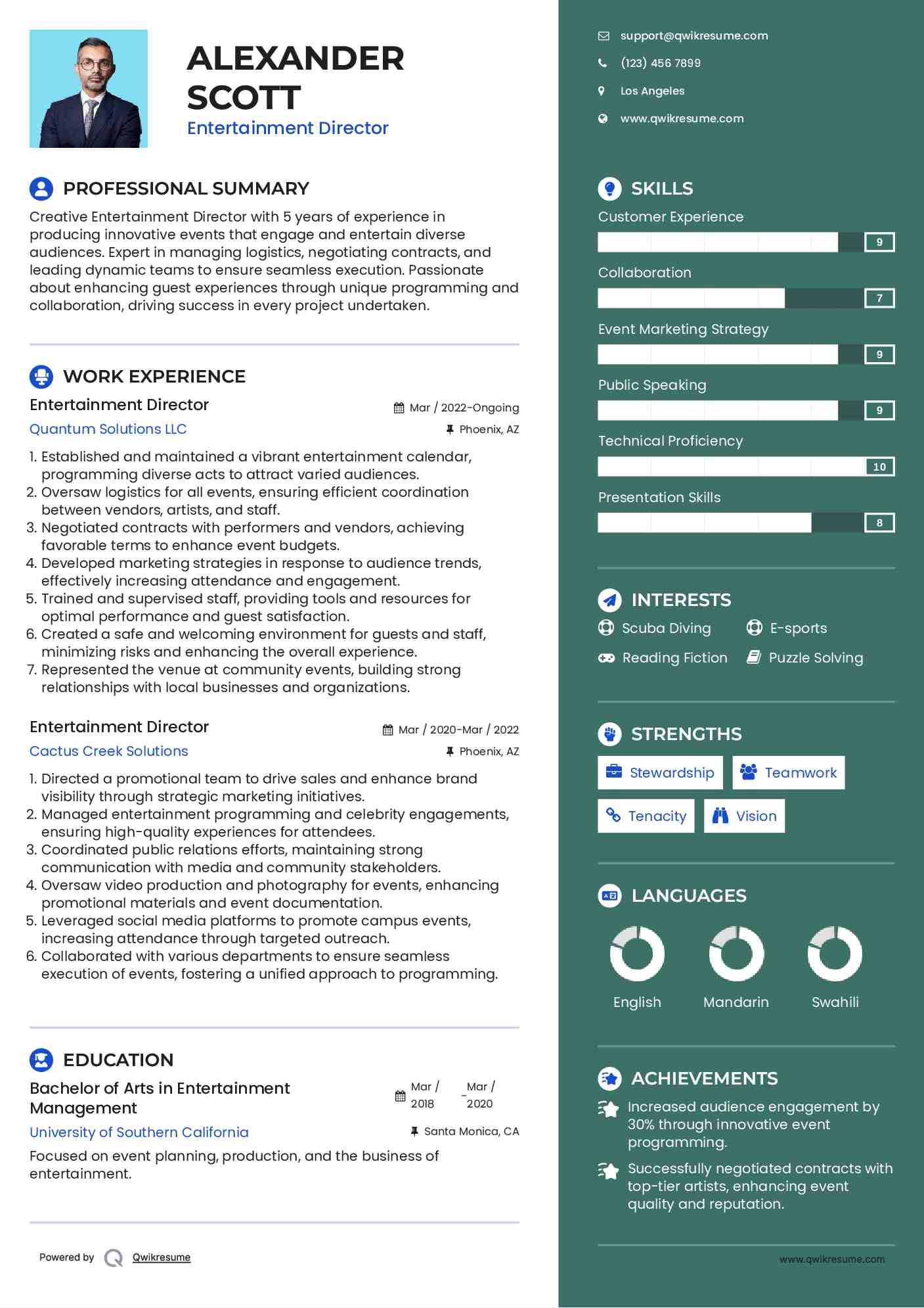 Entertainment Director Resume Format