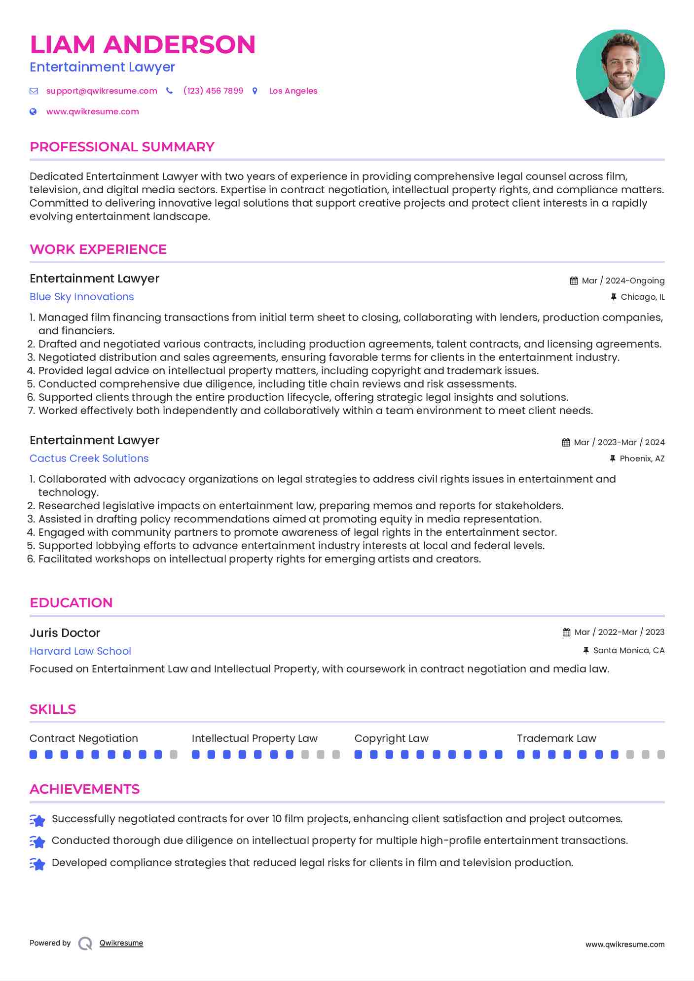 Entertainment Lawyer Resume Model