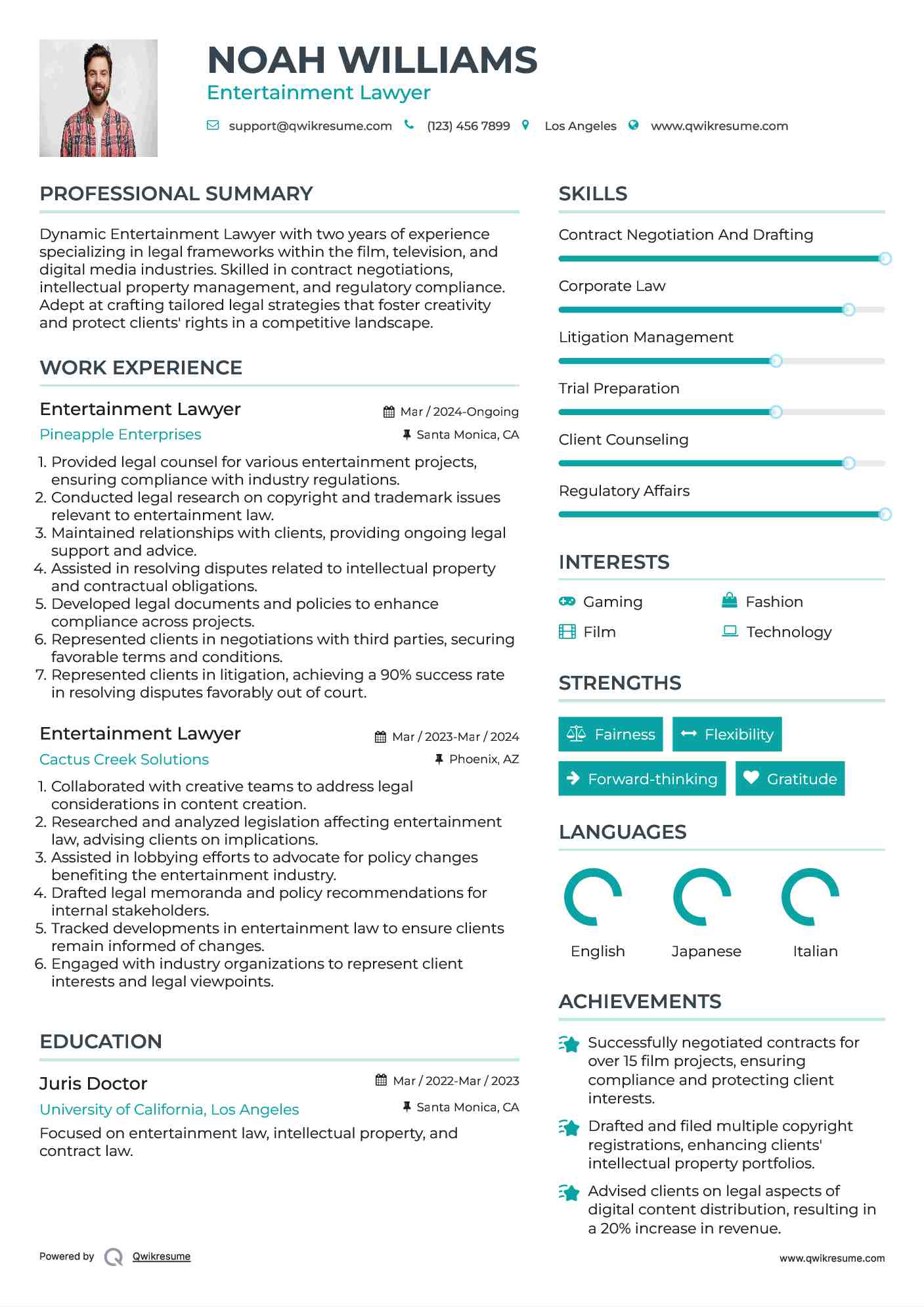 Entertainment Lawyer Resume Format