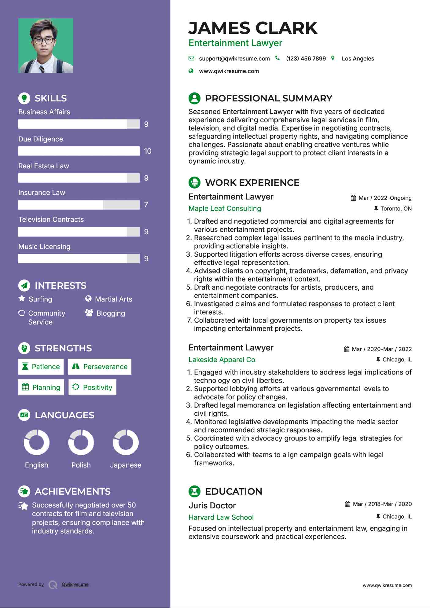 Entertainment Lawyer Resume Template