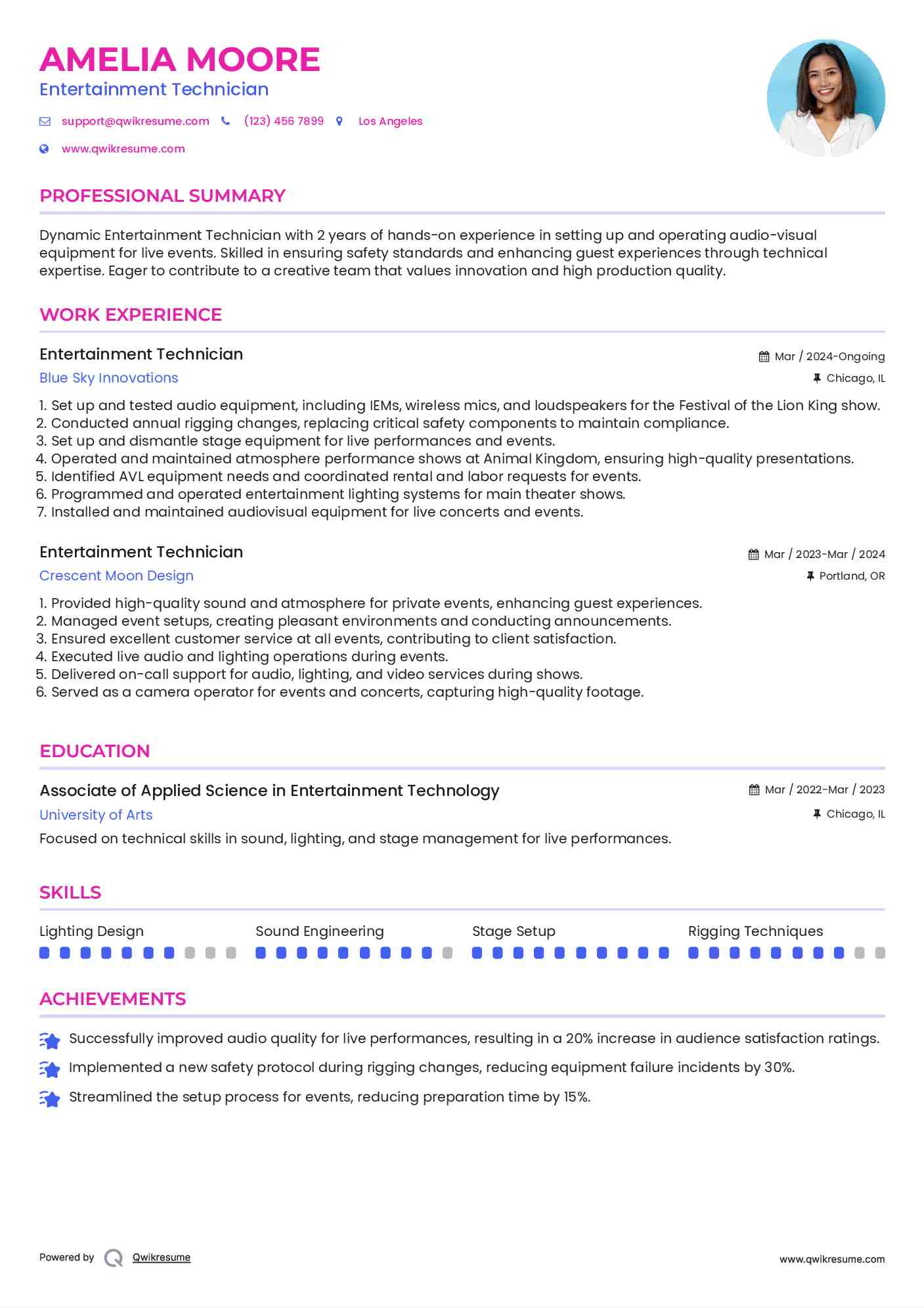 Entertainment Technician Resume Template