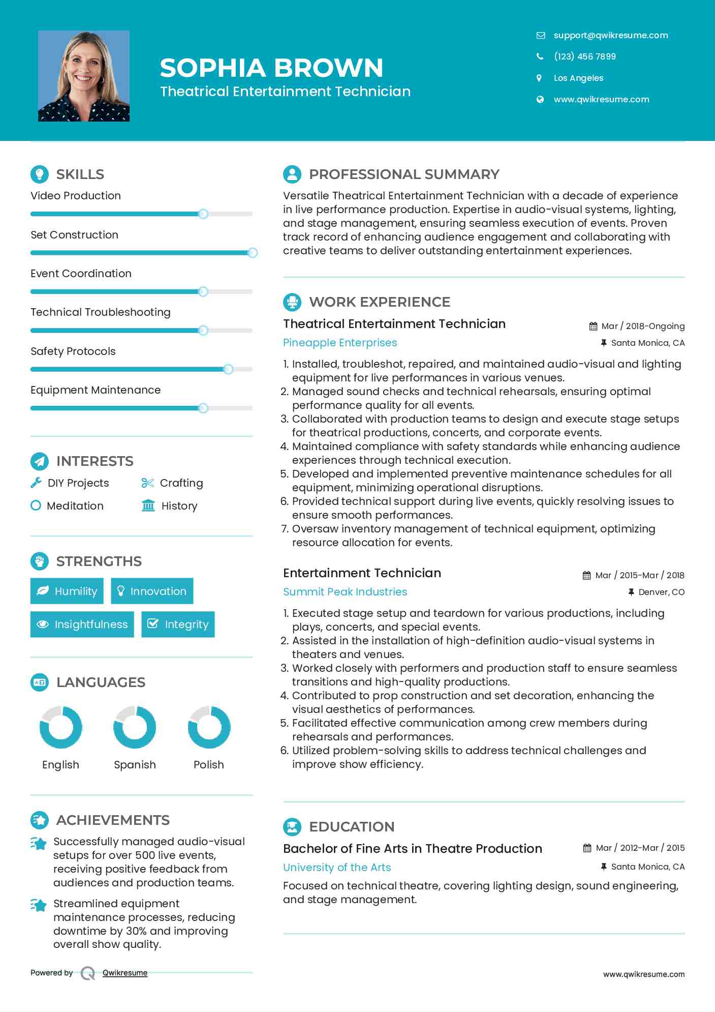 Theatrical Entertainment Technician Resume Template
