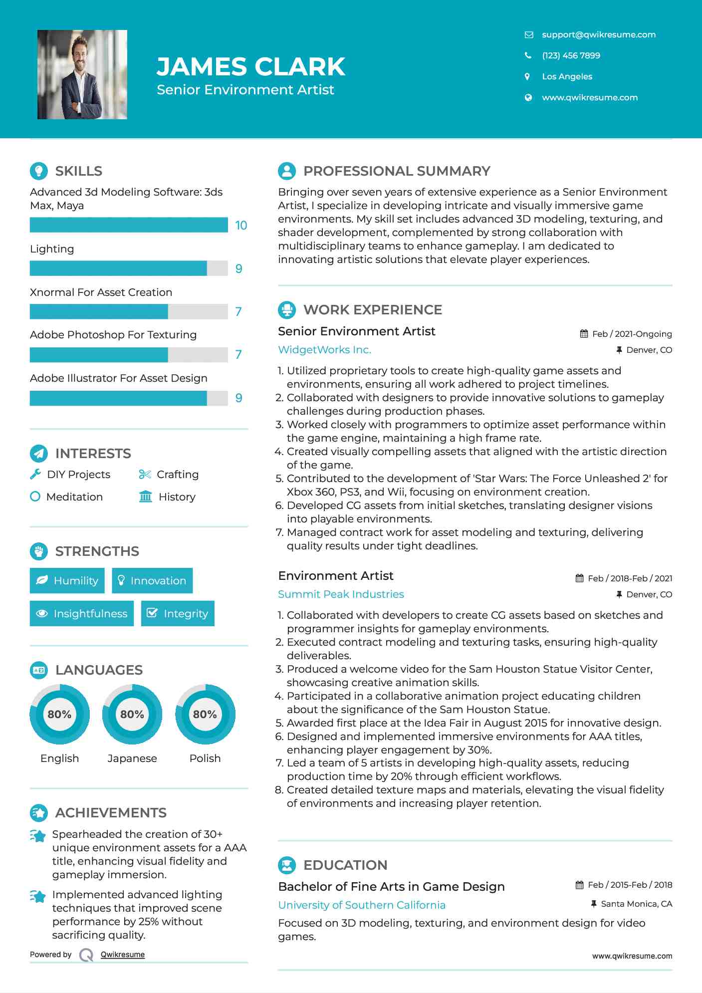 Senior Environment Artist Resume Model