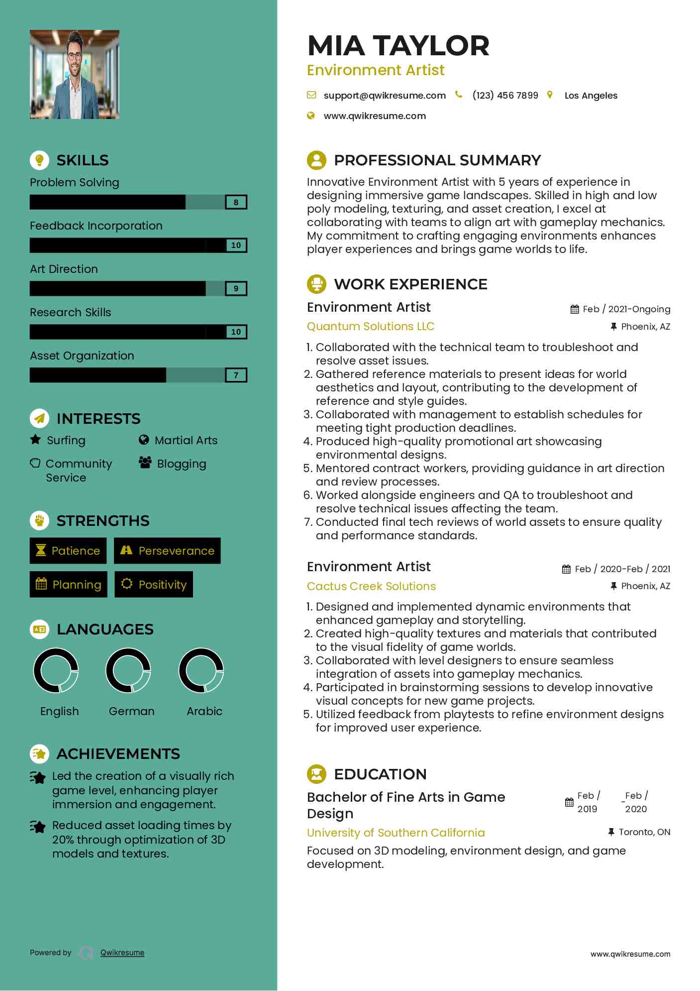 Environment Artist Resume Format