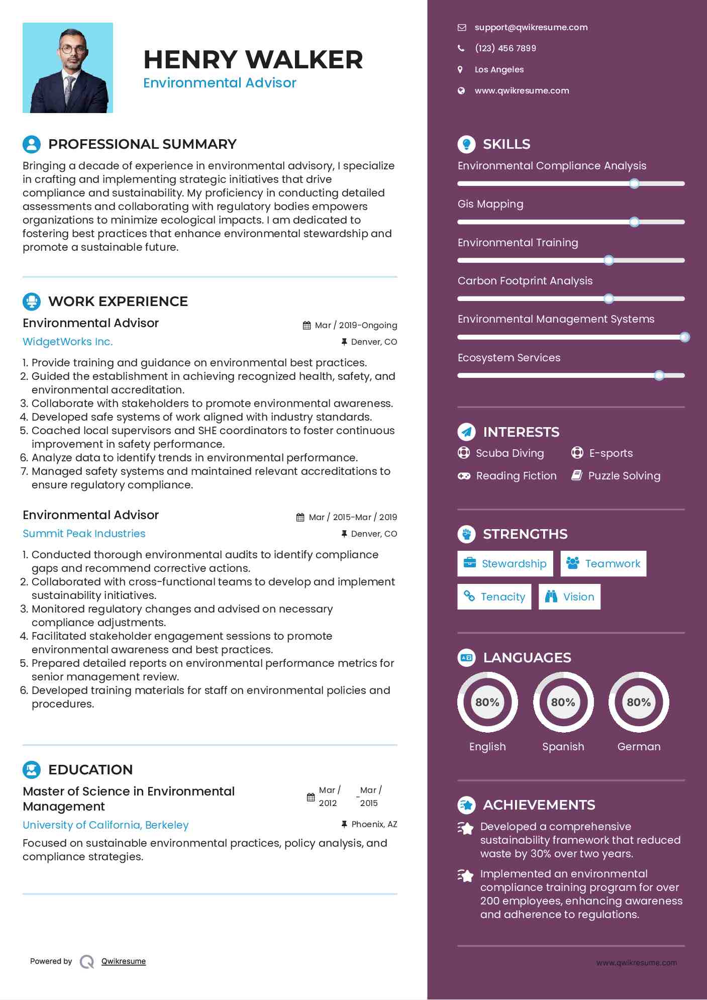 Environmental Advisor Resume Example