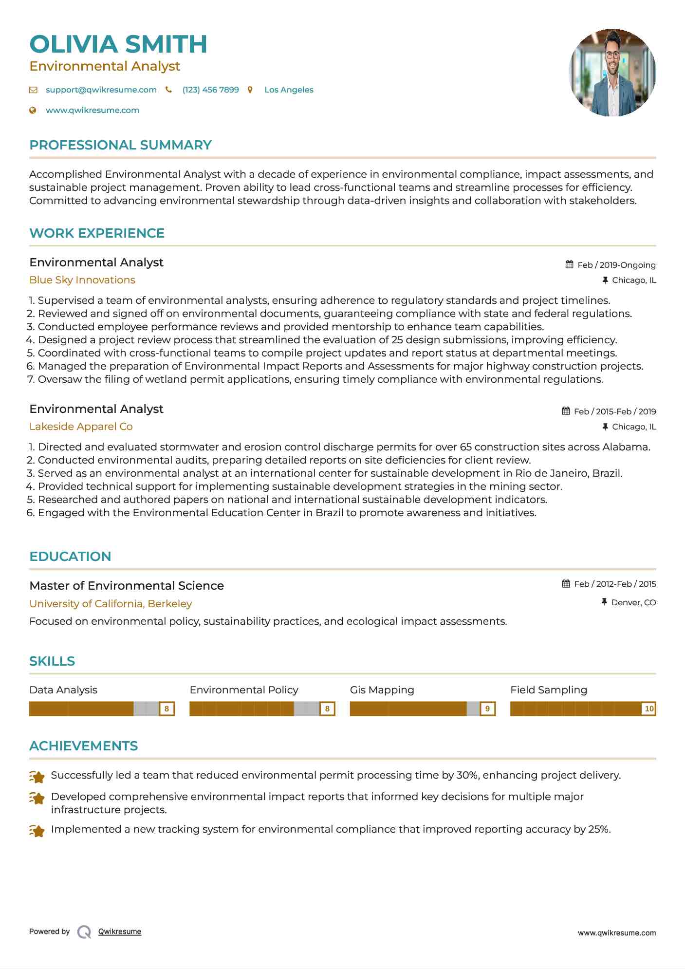 Environmental Analyst Resume Template