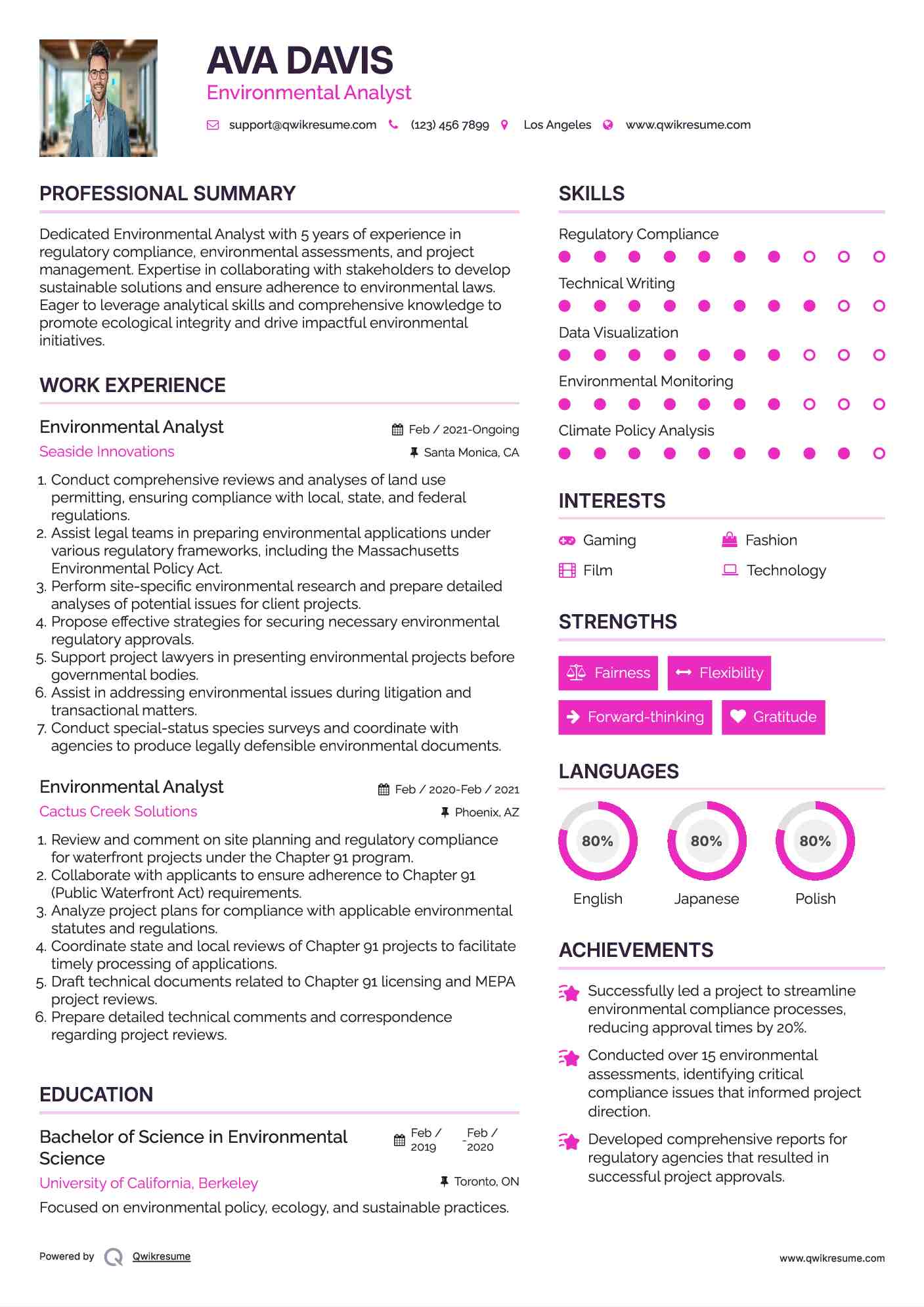 Environmental Analyst Resume Example