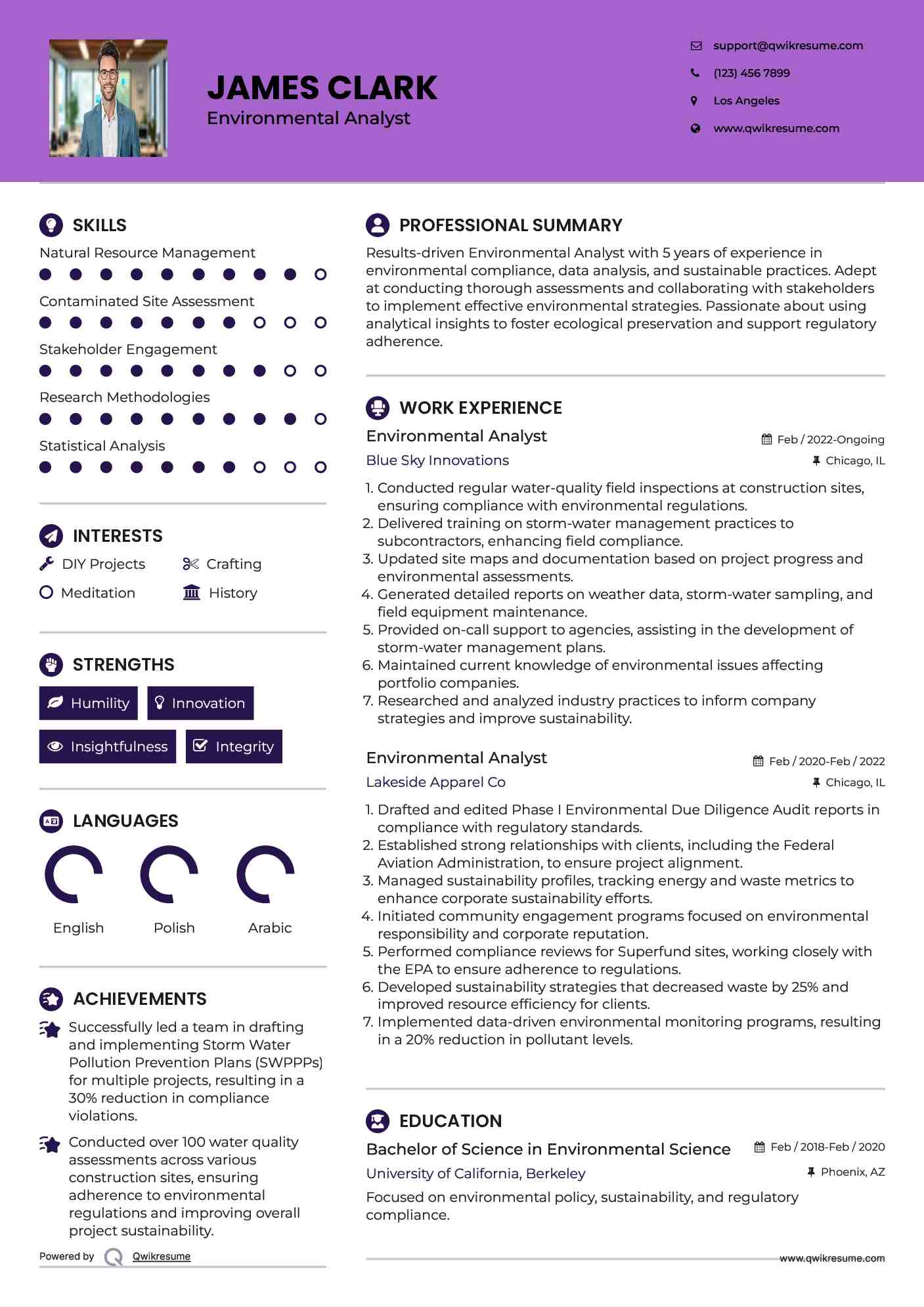 Environmental Analyst Resume Sample