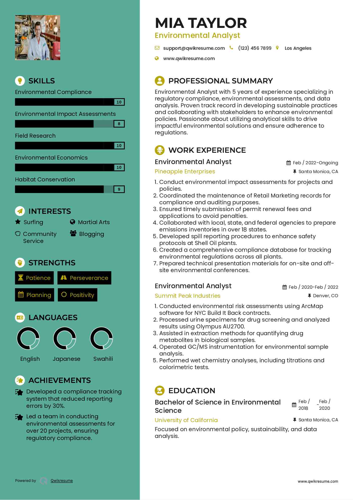 Environmental Analyst Resume Template