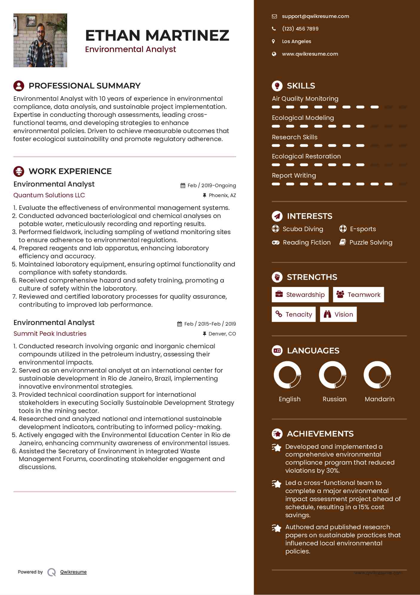 Environmental Analyst Resume Template