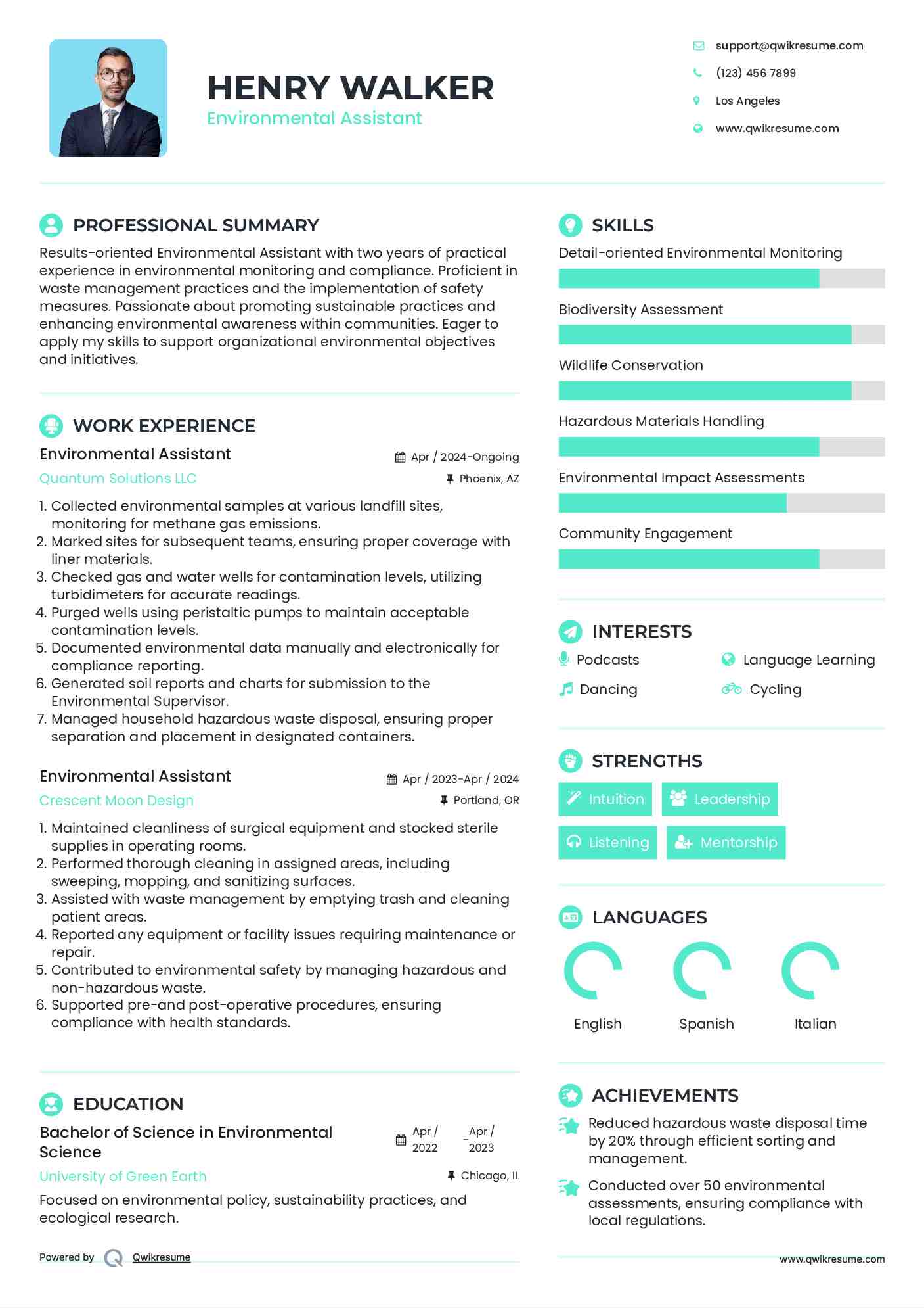 Environmental Assistant Resume Model