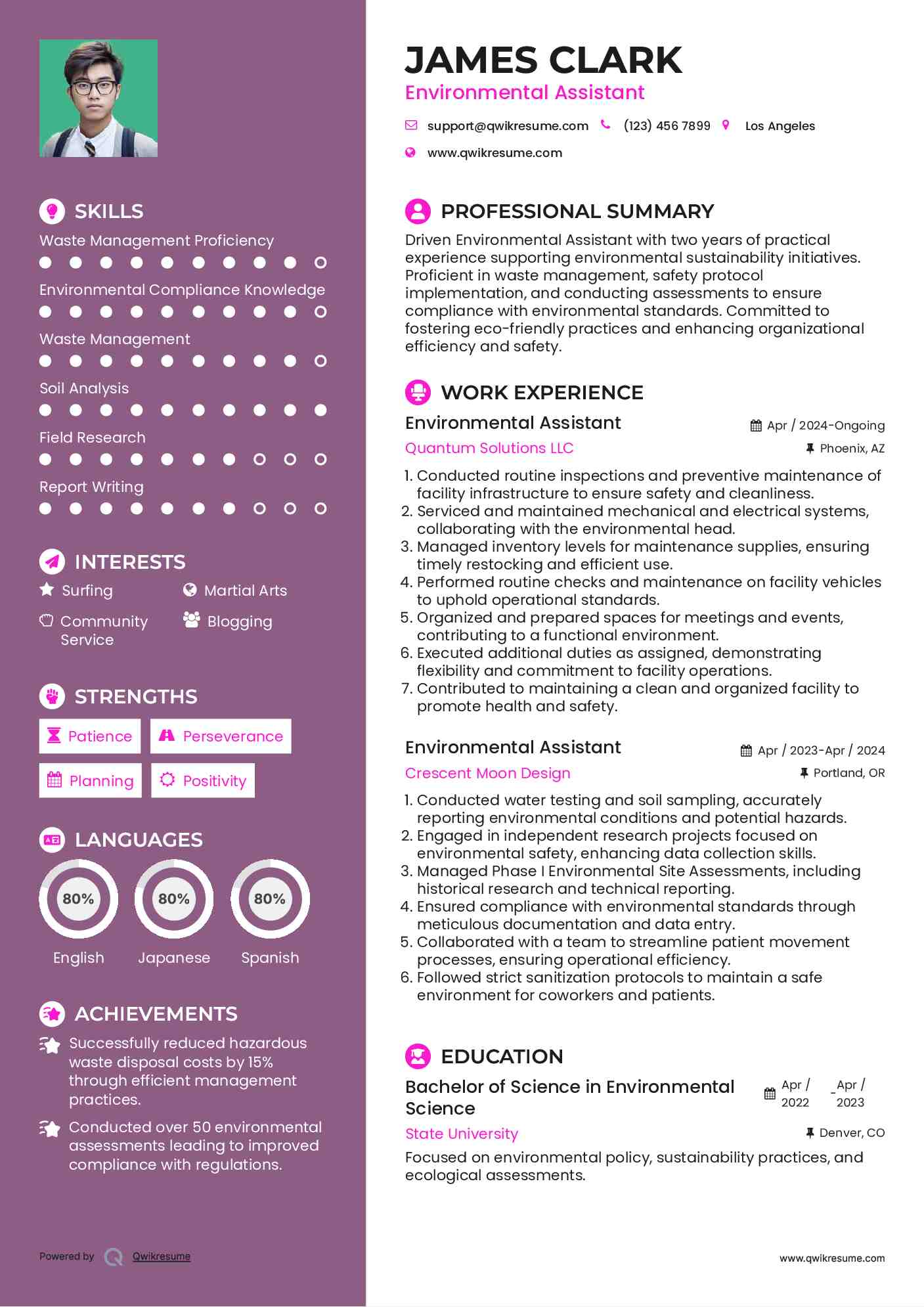 Environmental Assistant Resume Format