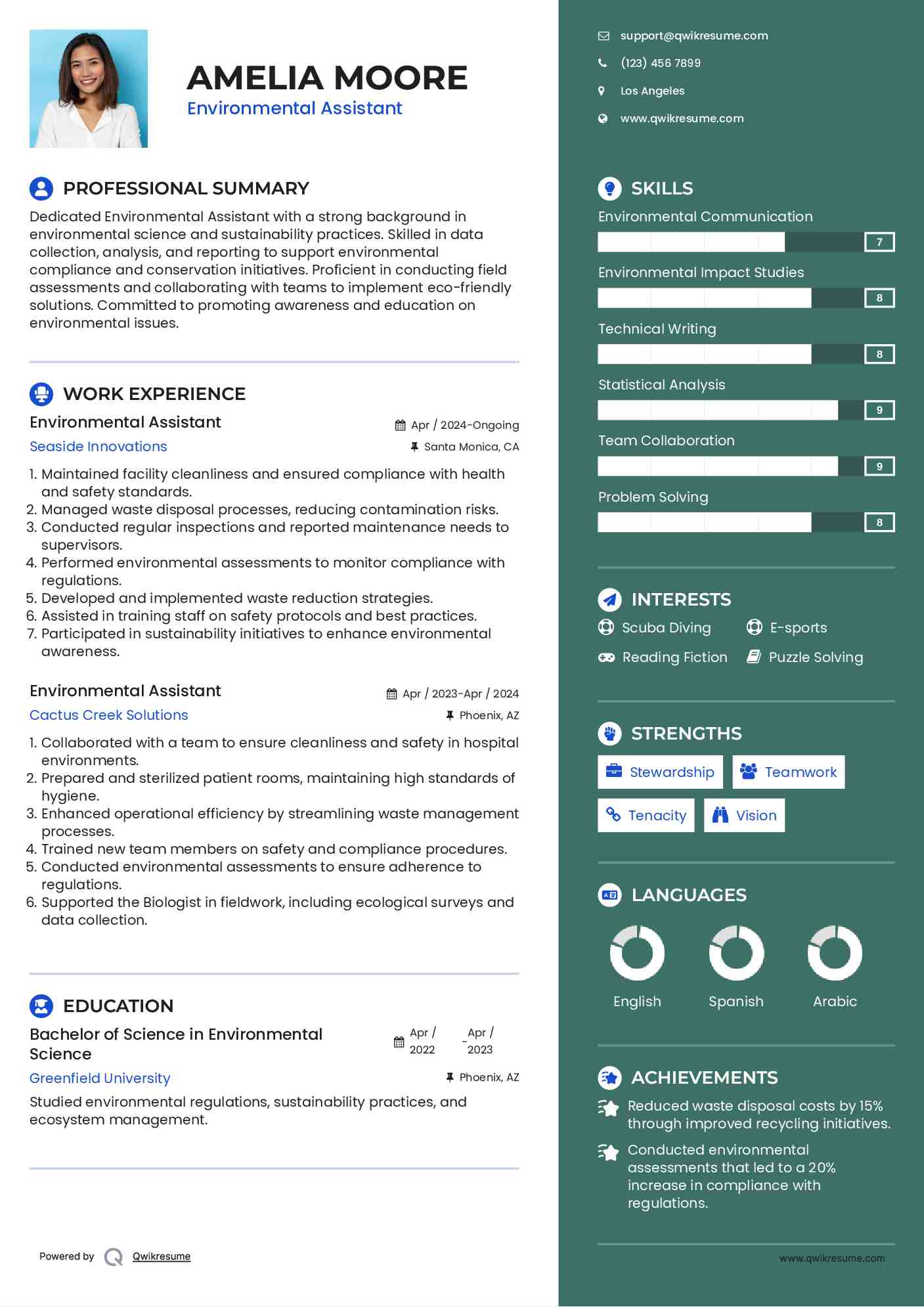 Environmental Assistant Resume Template