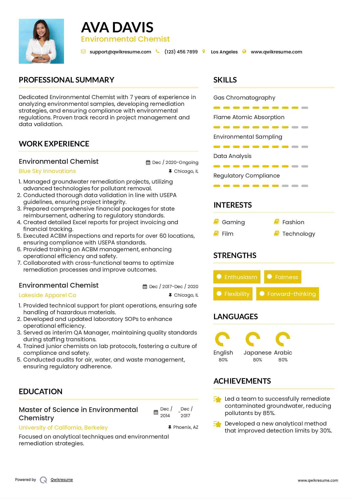 Environmental Chemist Resume Model