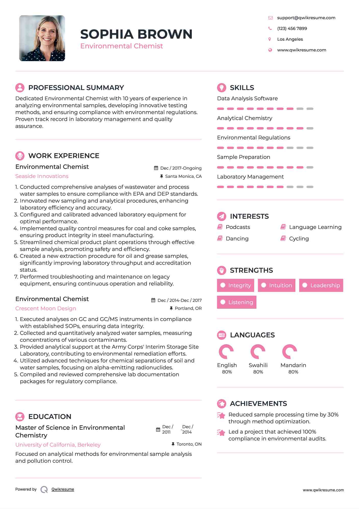 Environmental Chemist Resume Example