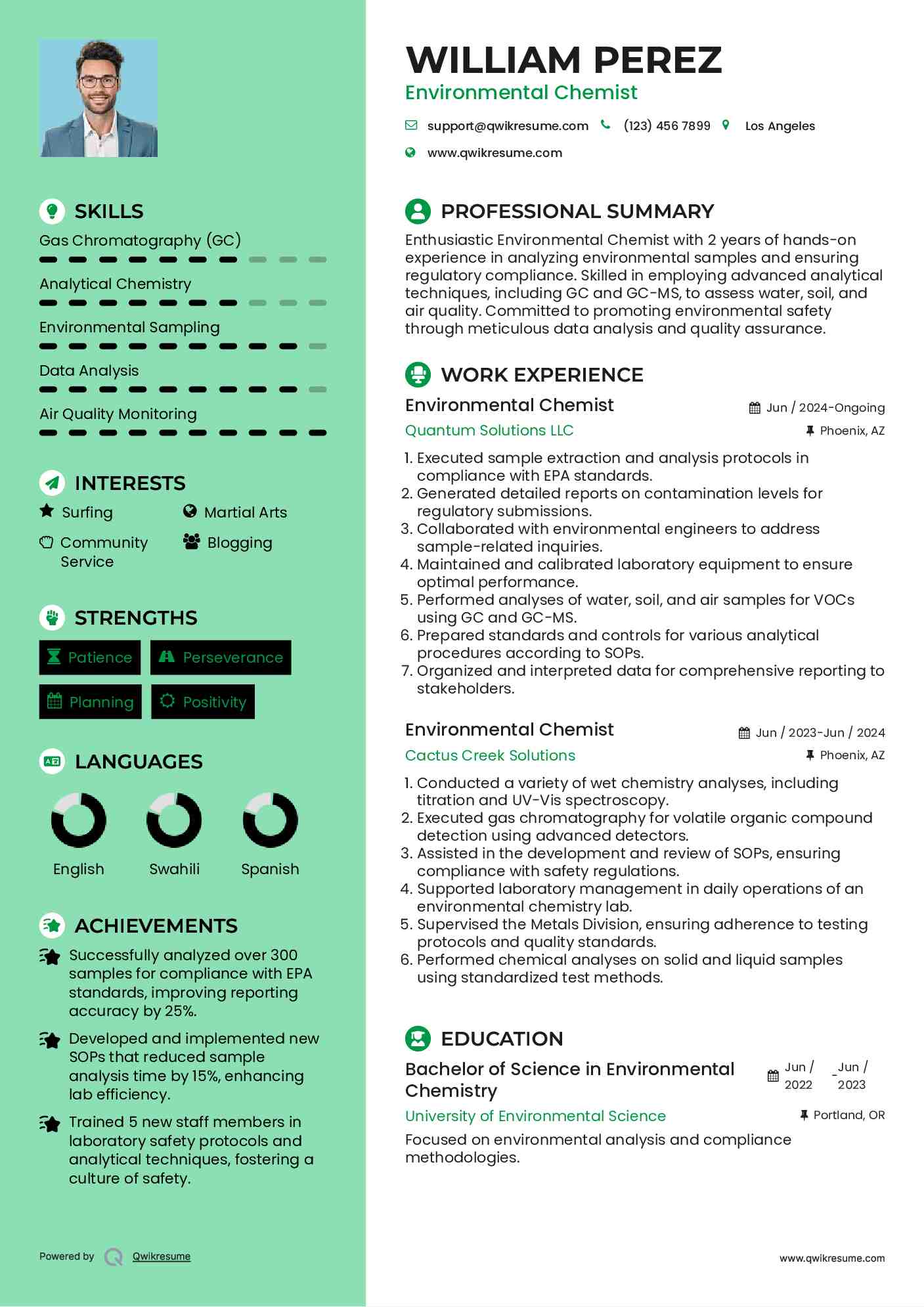 Environmental Chemist Resume Format