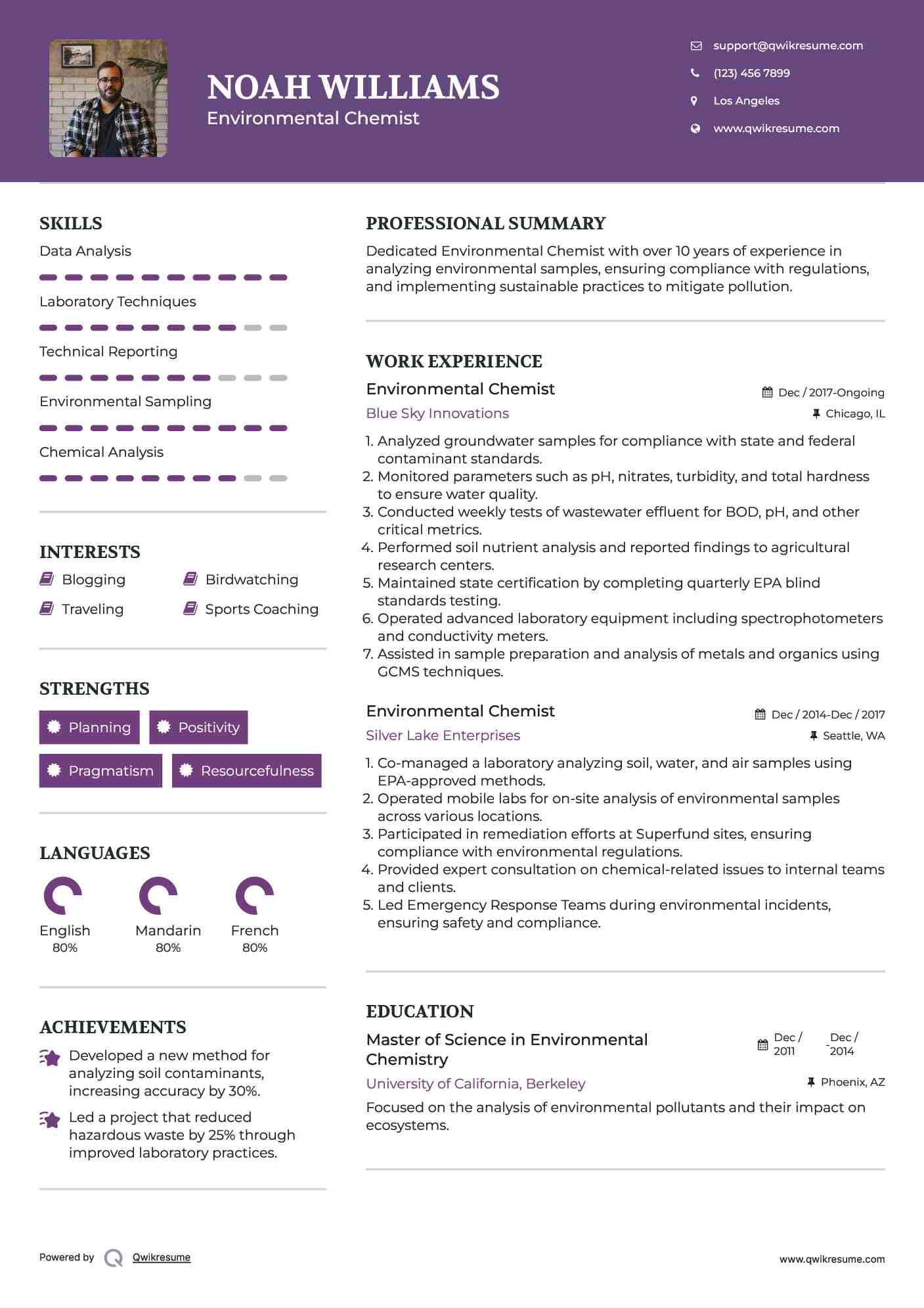 Environmental Chemist Resume Samples QwikResume