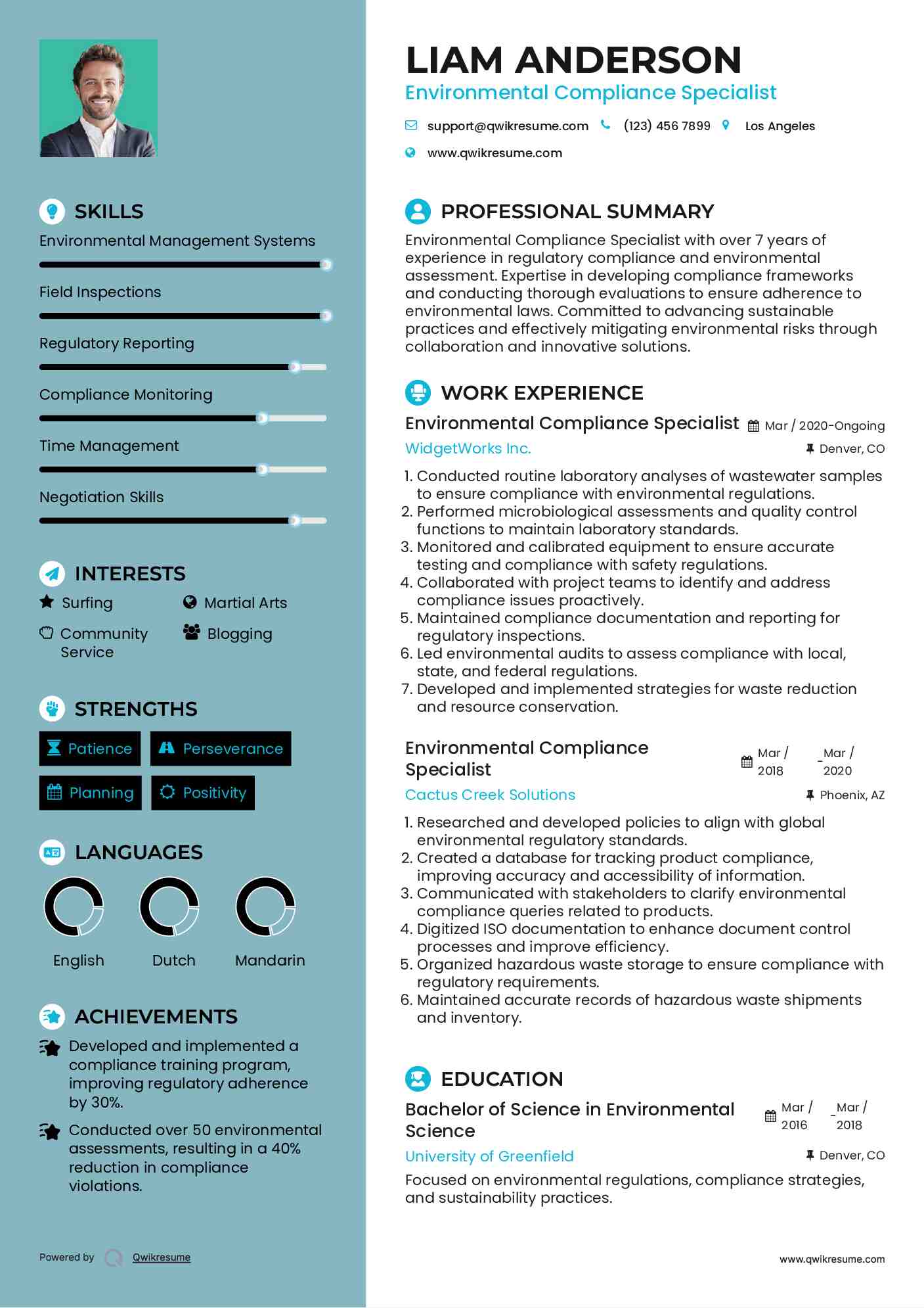 Environmental Compliance Specialist Resume Sample