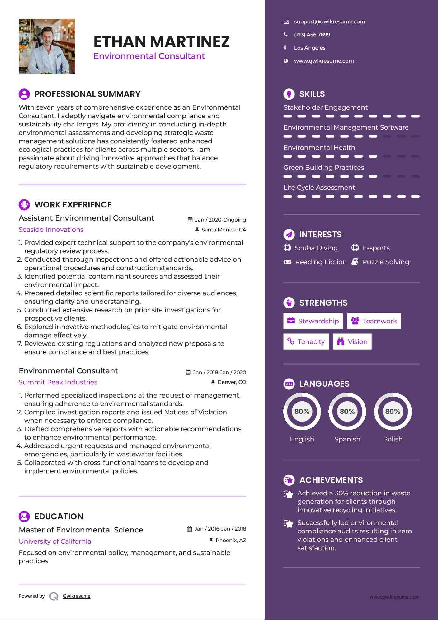 Assistant Environmental Consultant Resume Template