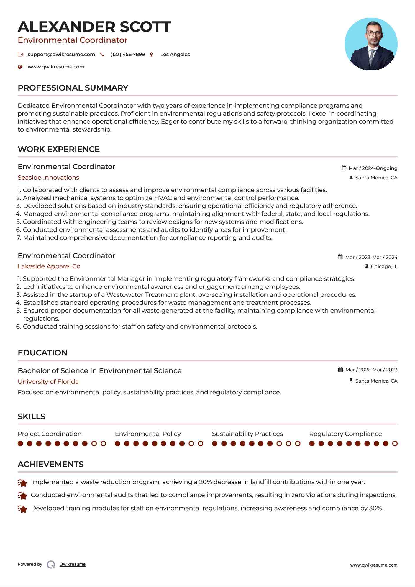 Environmental Coordinator Resume Template