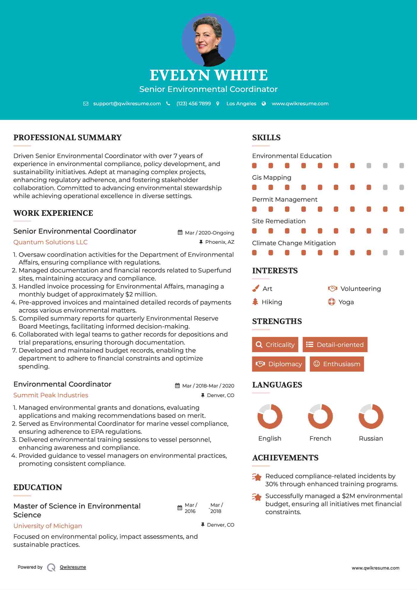 Environmental Coordinator Resume Samples QwikResume