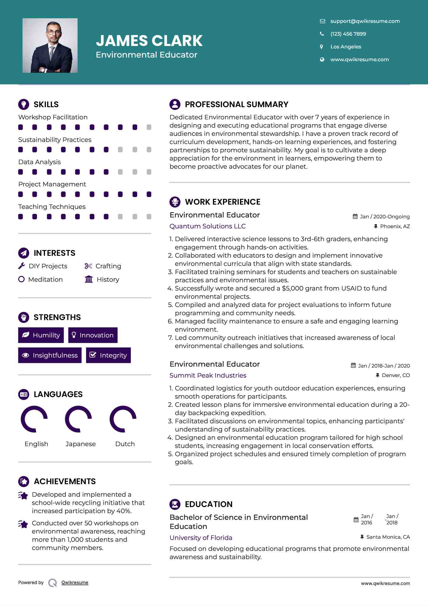 Environmental Educator Resume Format