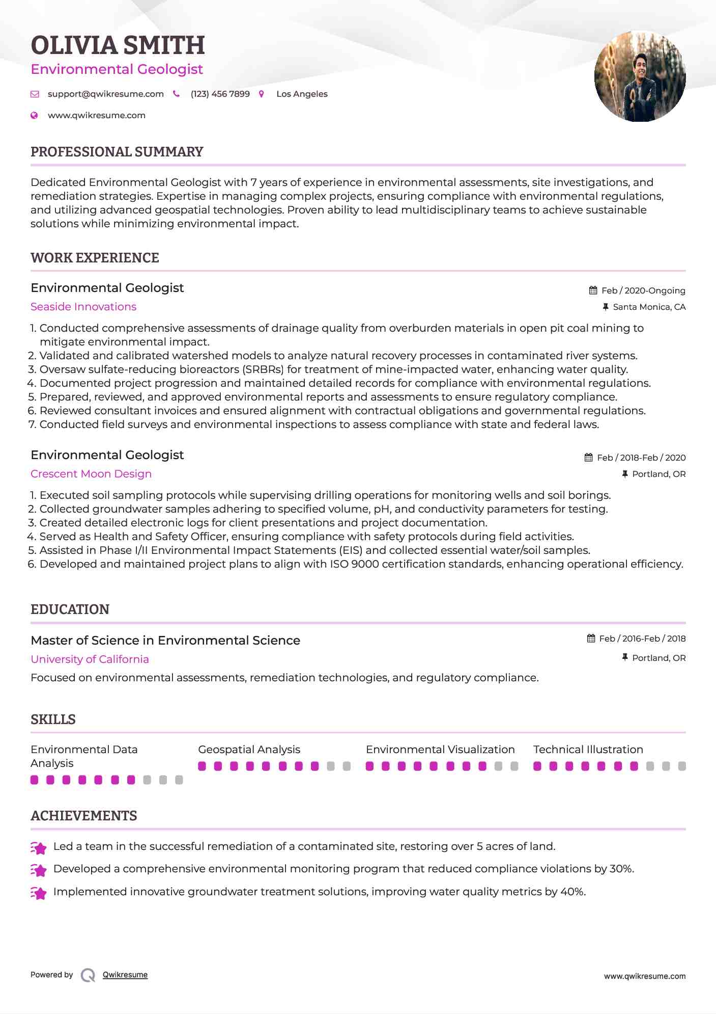 Environmental Geologist Resume Example