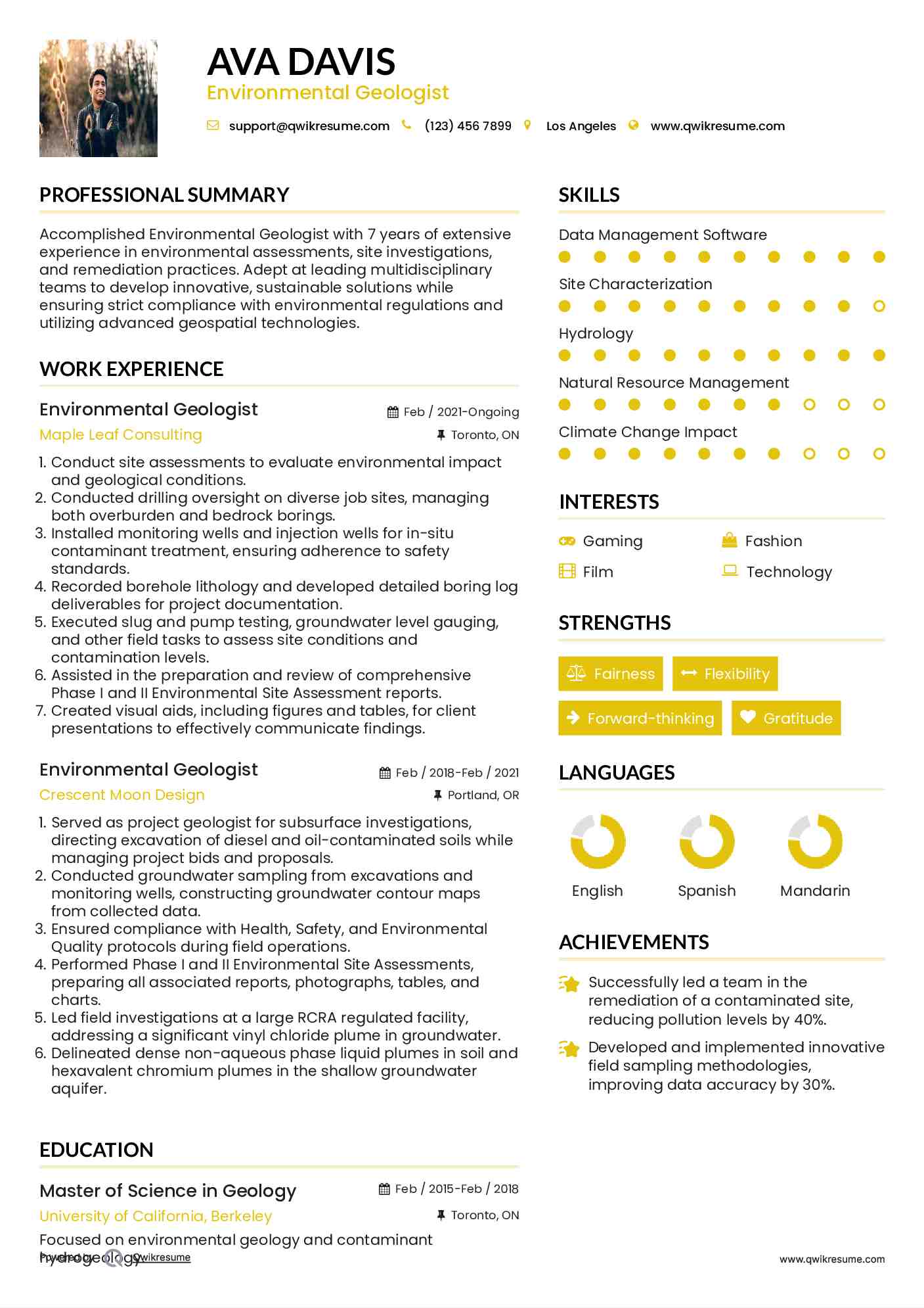 Environmental Geologist Resume Format