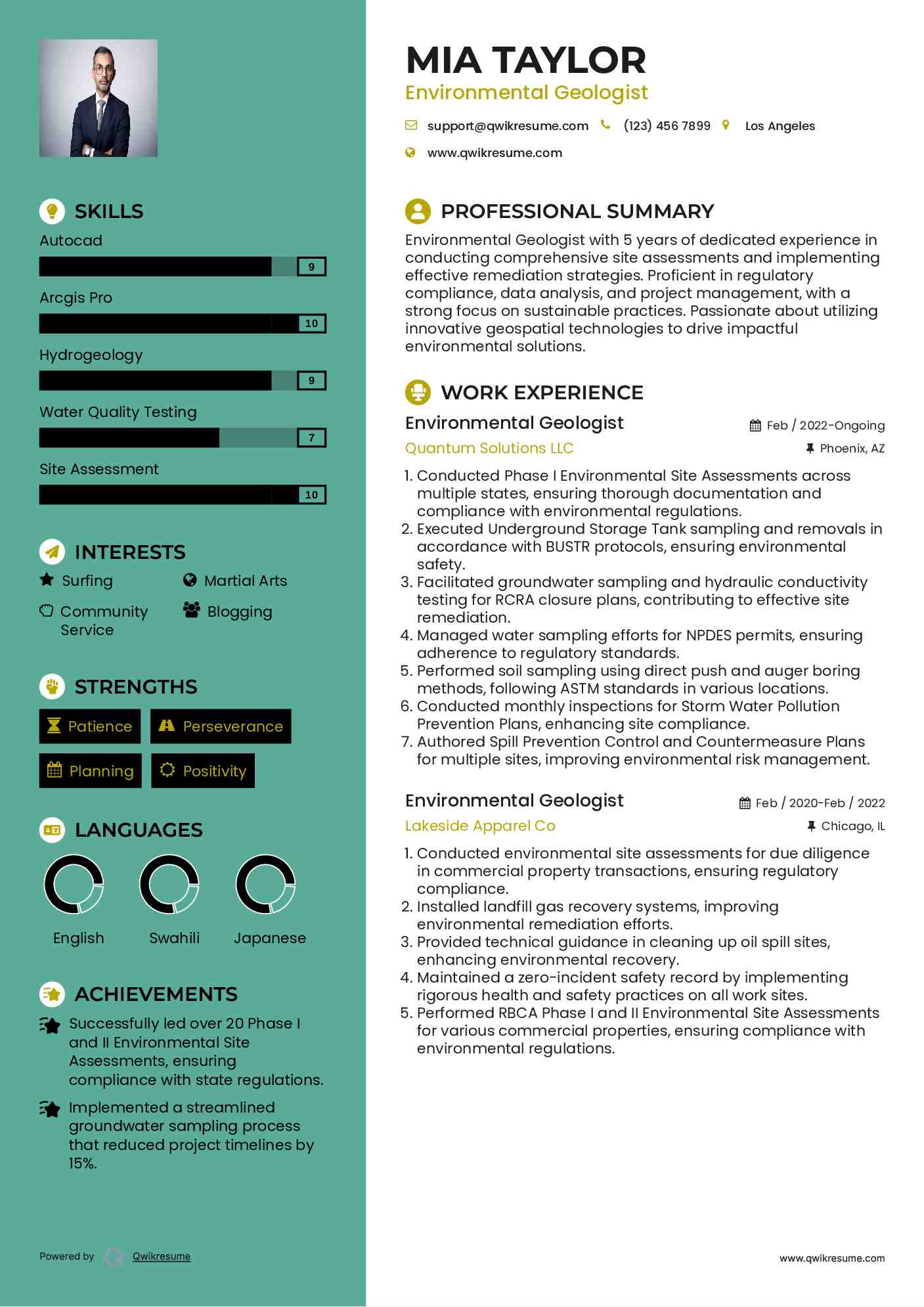 Environmental Geologist Resume Model