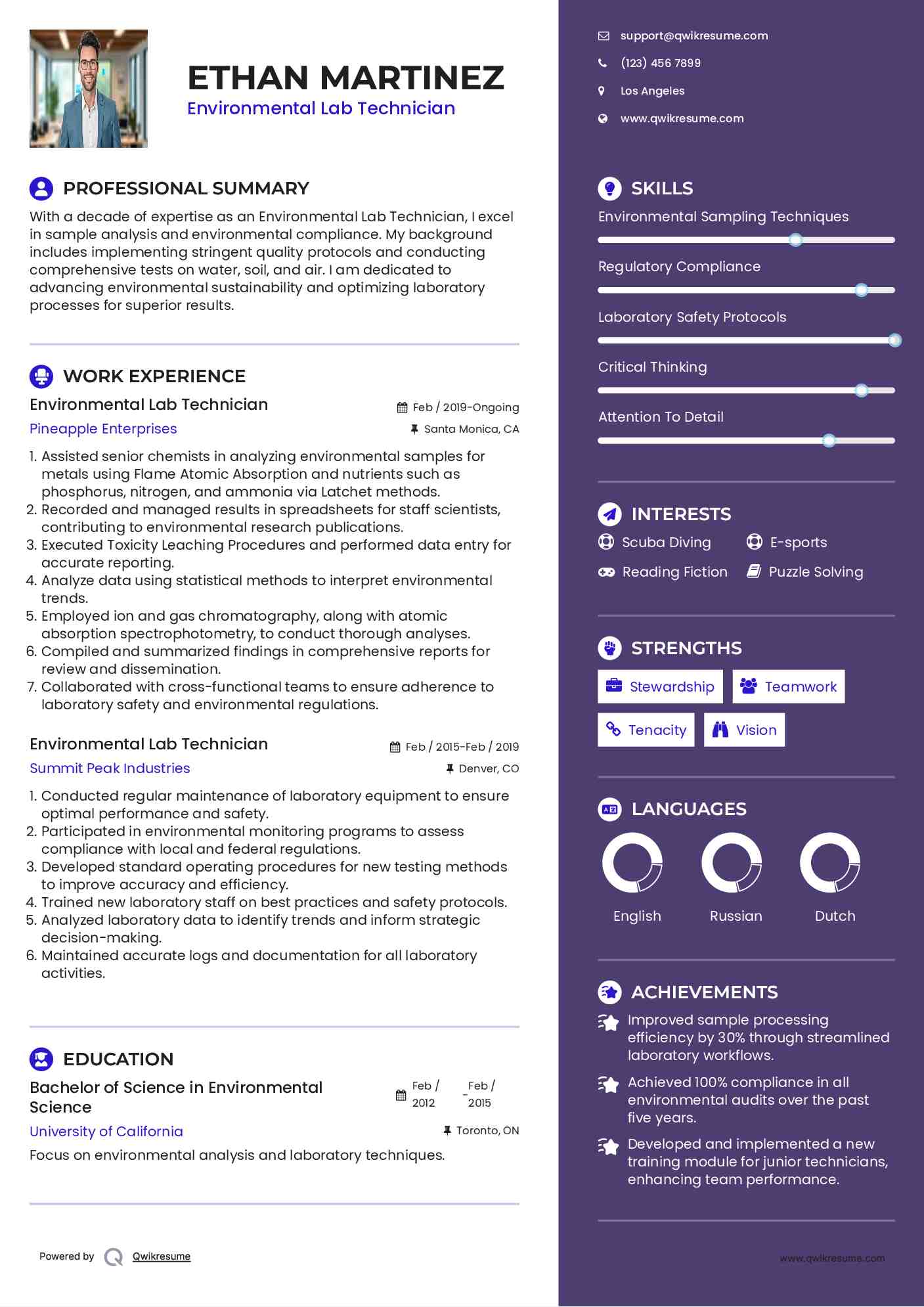 Environmental Lab Technician Resume Example