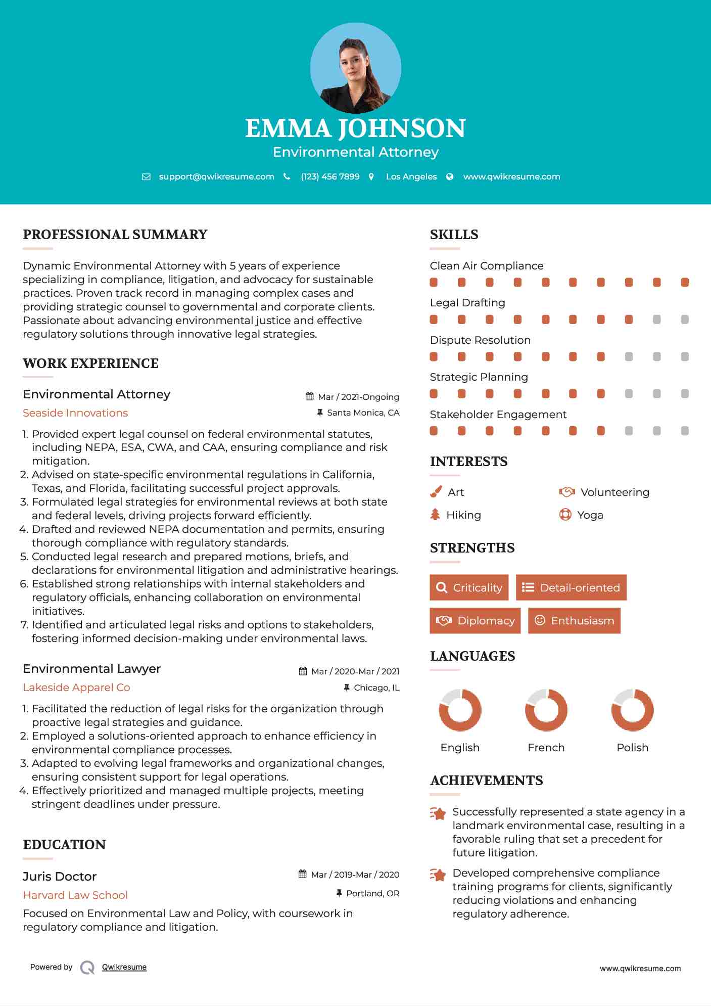 Environmental Attorney Resume Example