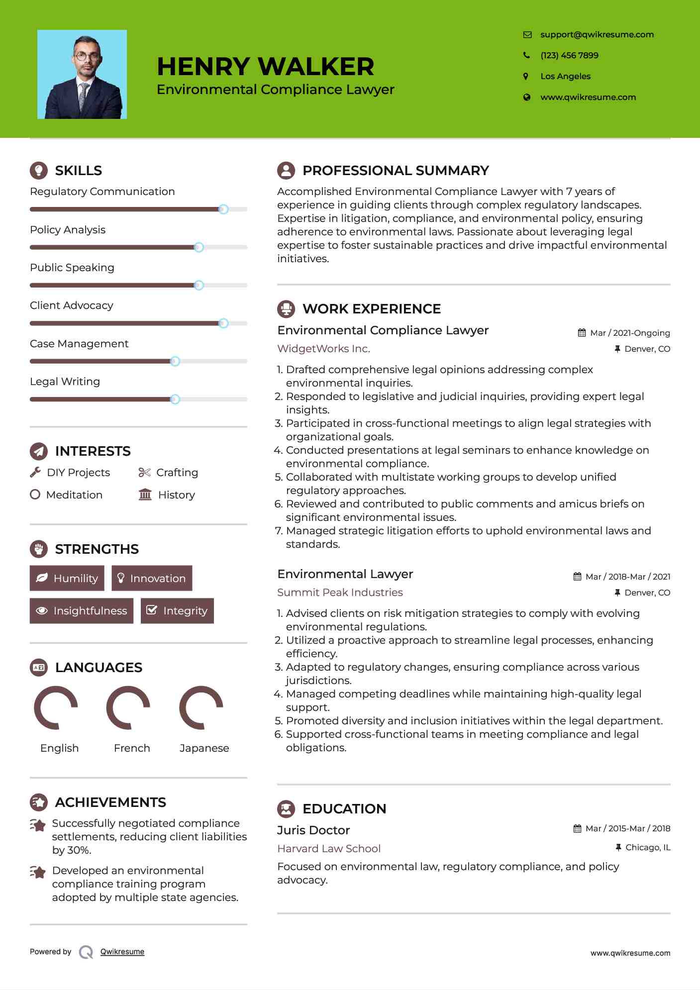 Environmental Compliance Lawyer Resume Sample