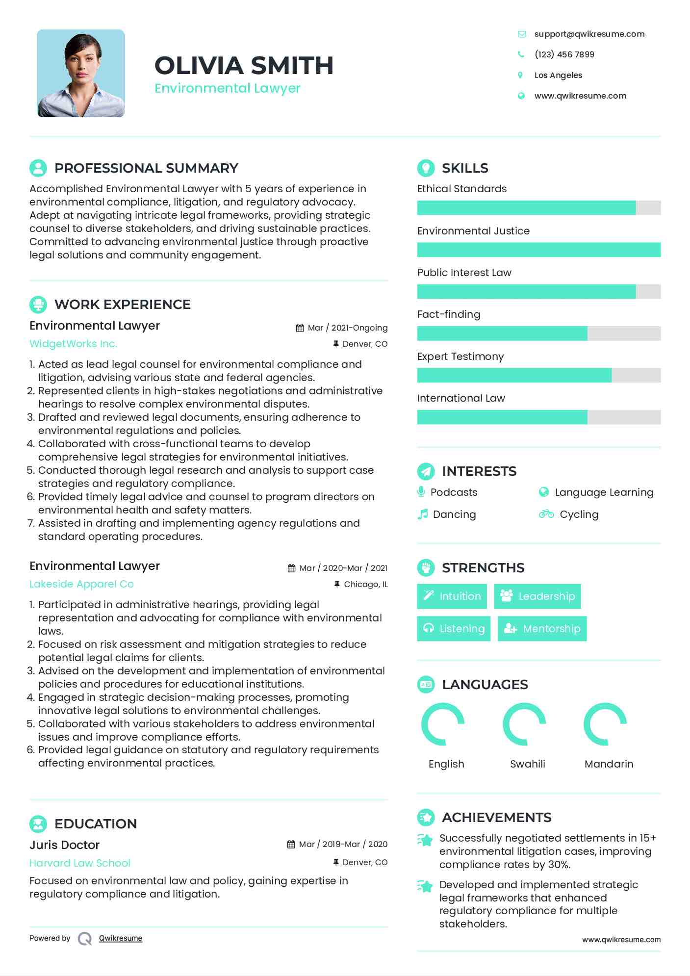 Environmental Lawyer Resume Example