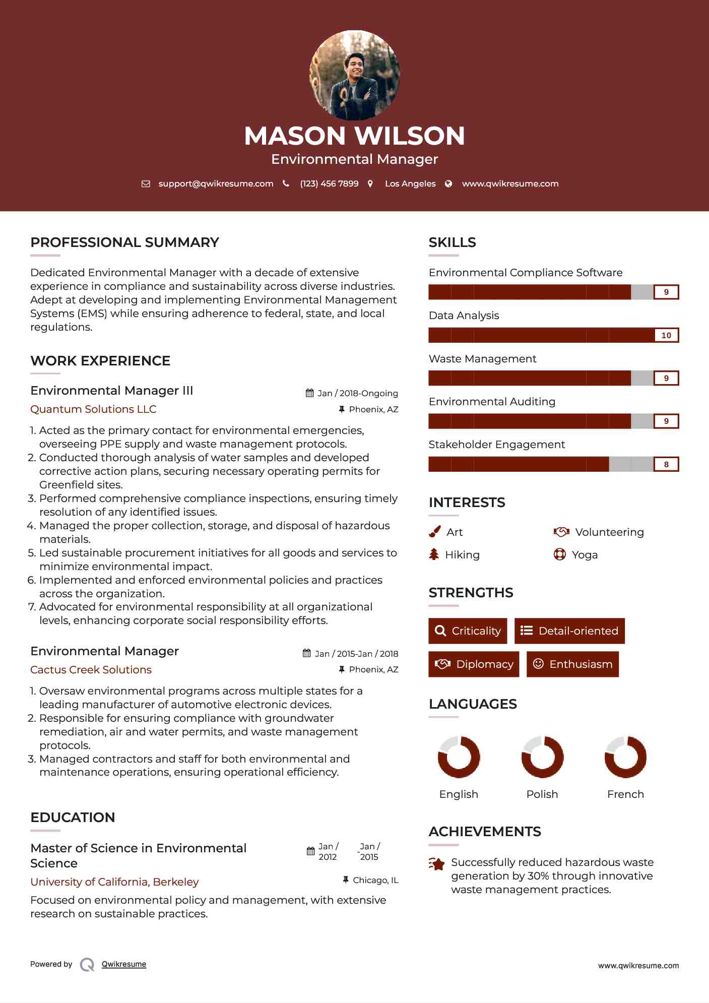 Environmental Manager III Resume Template
