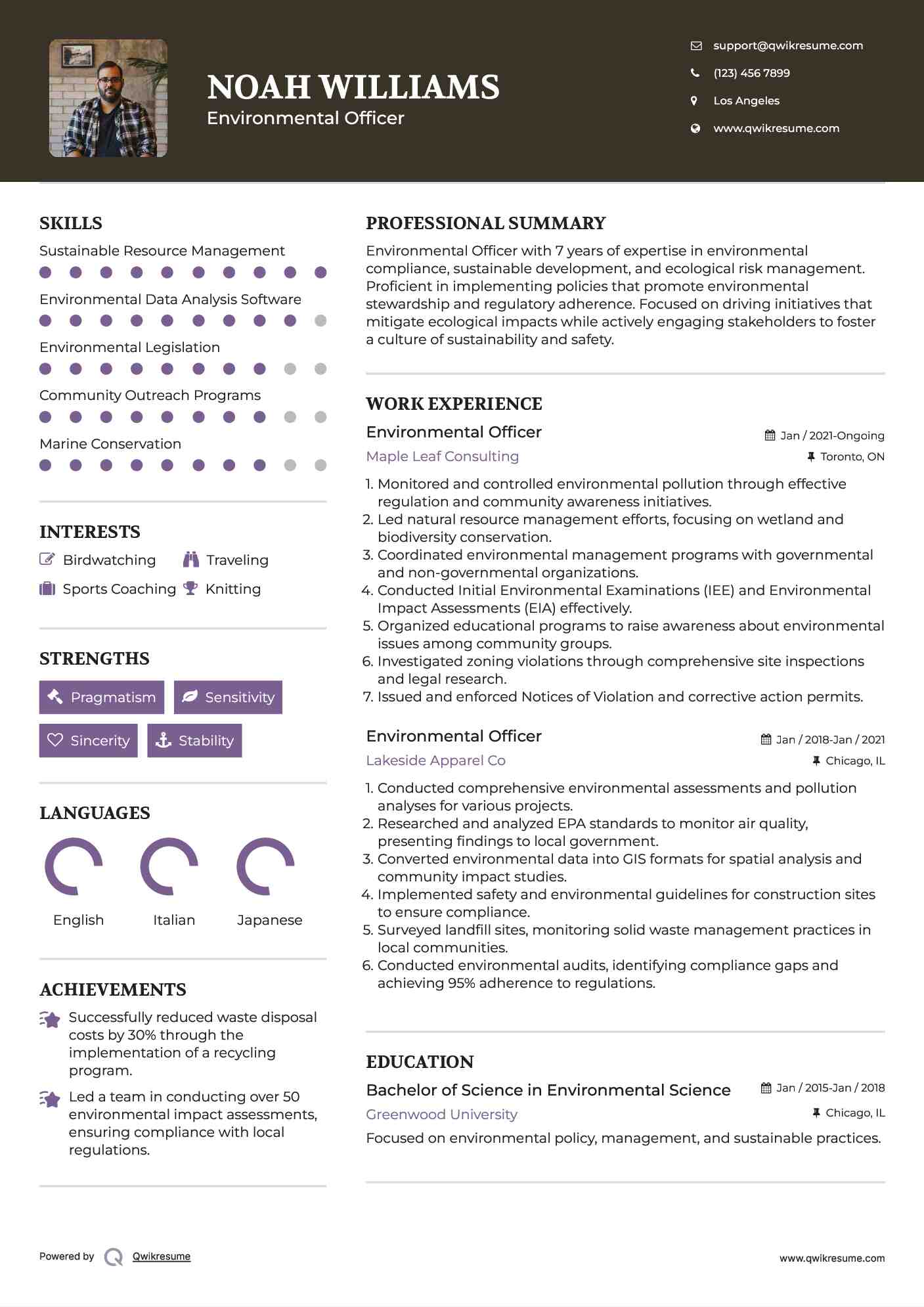 Environmental Officer Resume Format