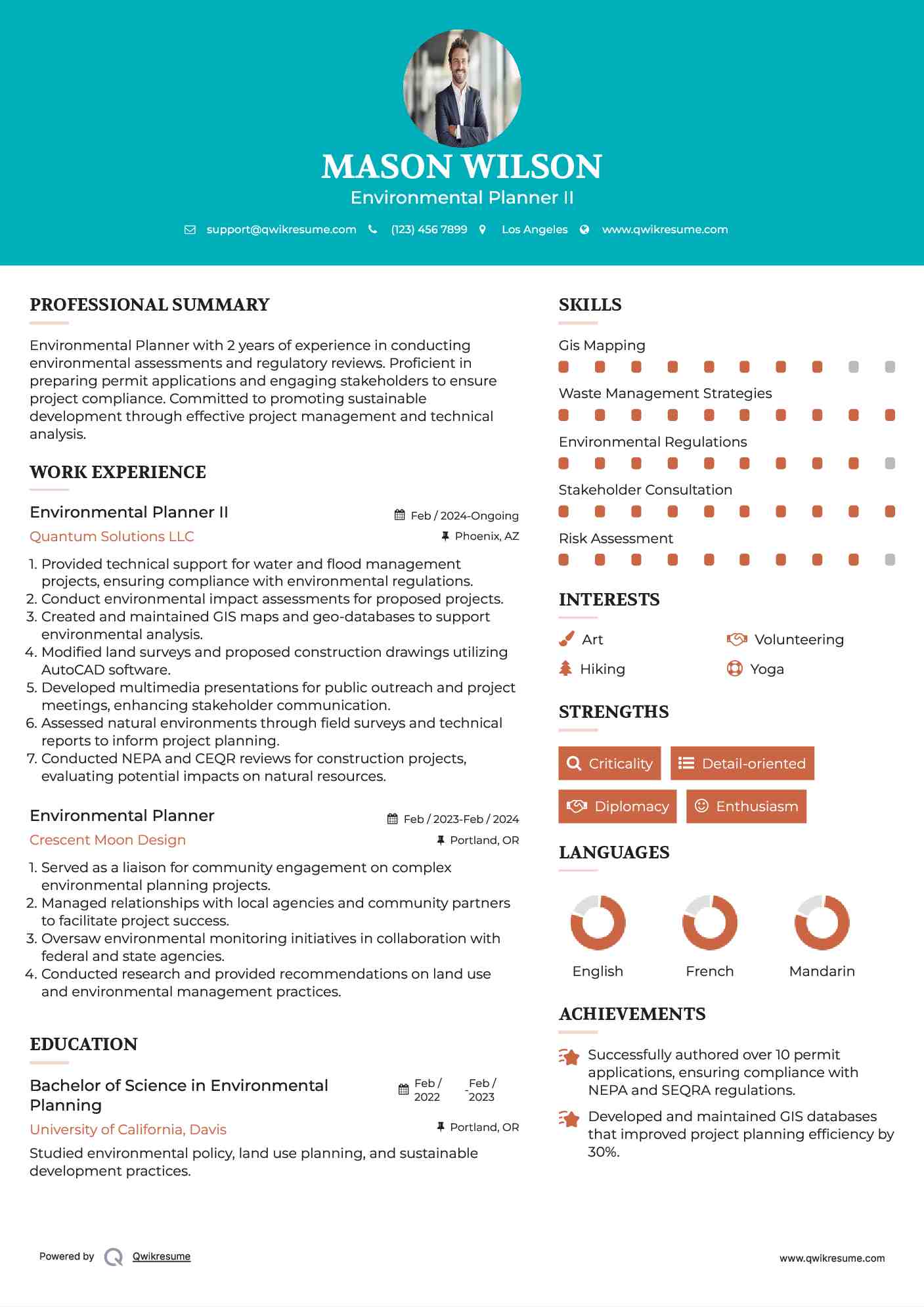 Environmental Planner Resume Samples QwikResume