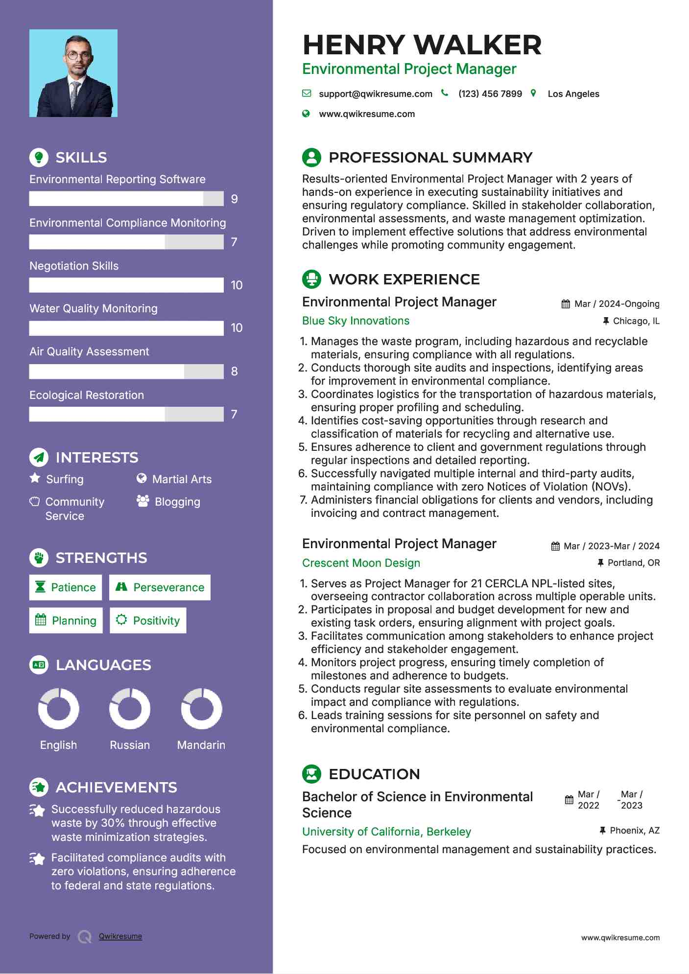 Environmental Project Manager Resume Format