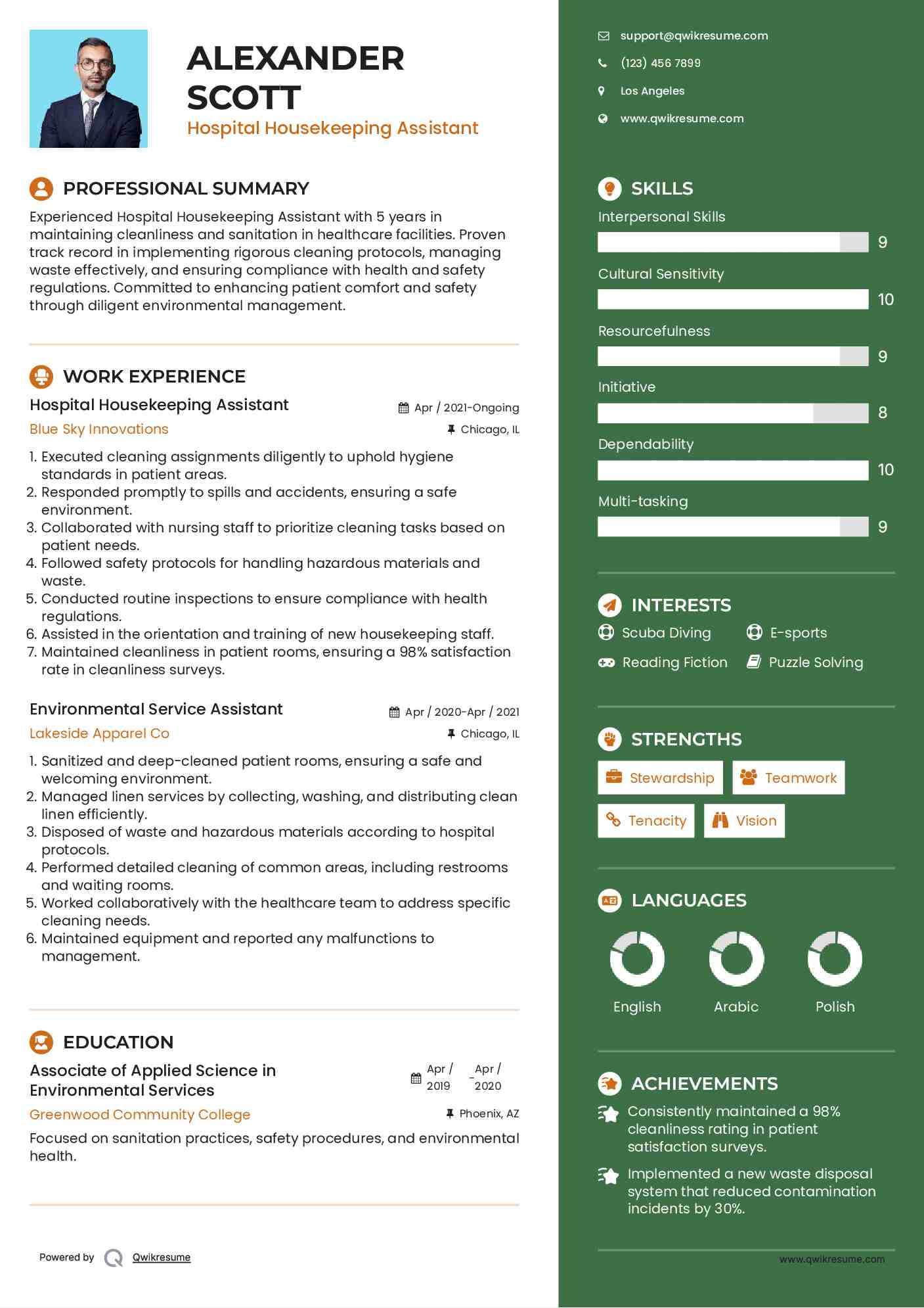 Hospital Housekeeping Assistant Resume Format