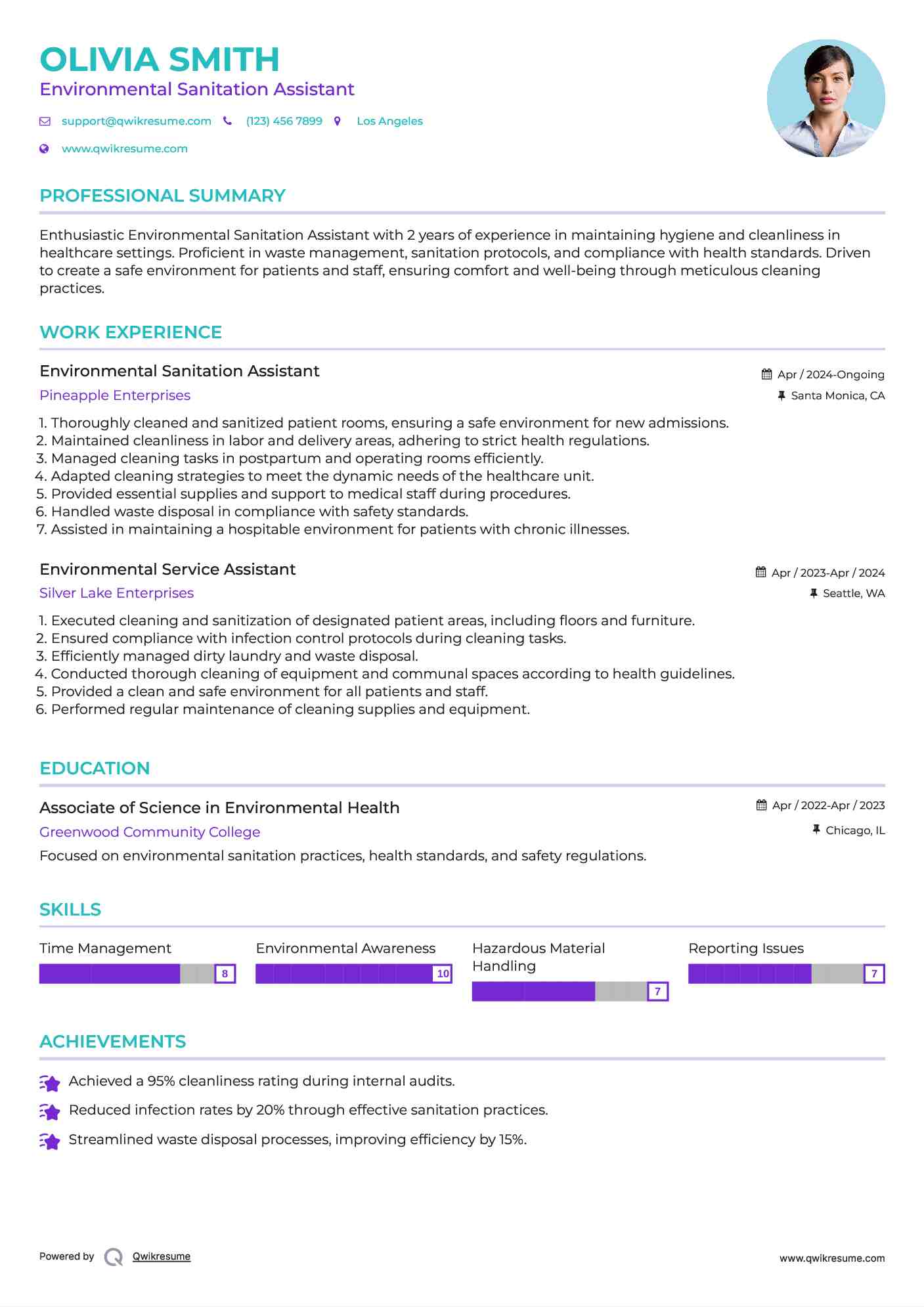 Environmental Sanitation Assistant Resume Example