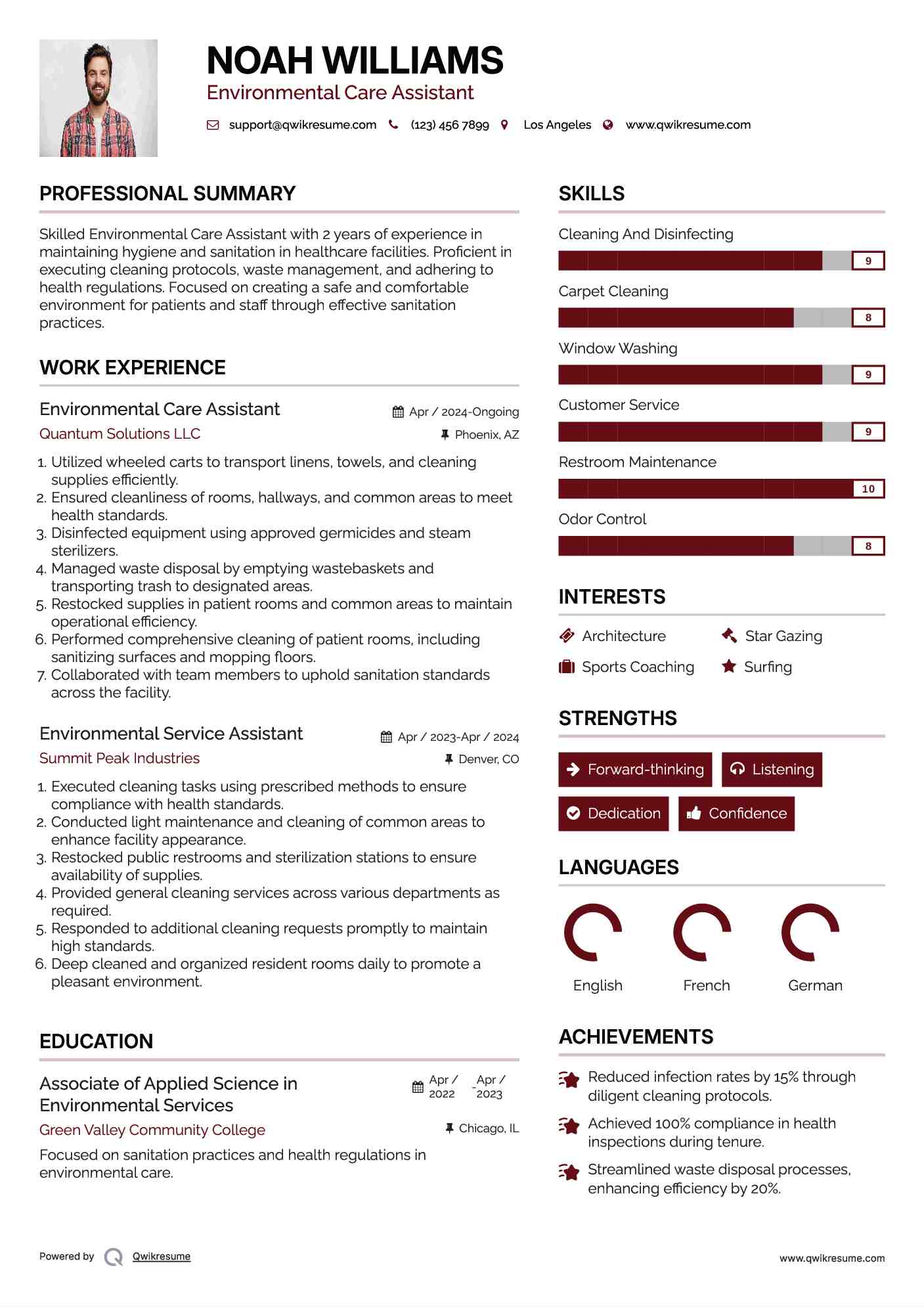Environmental Care Assistant Resume Model