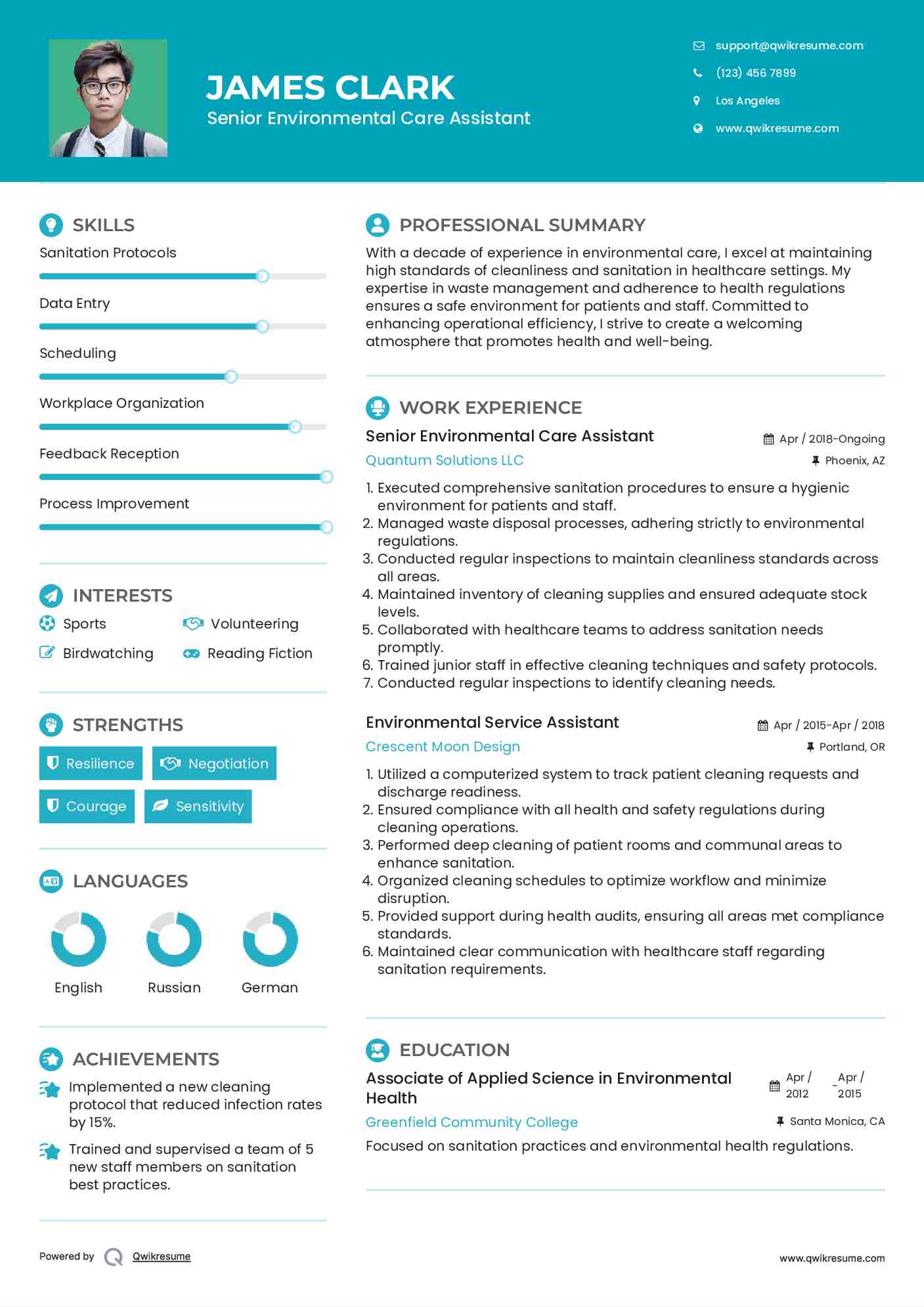 Senior Environmental Care Assistant Resume Format