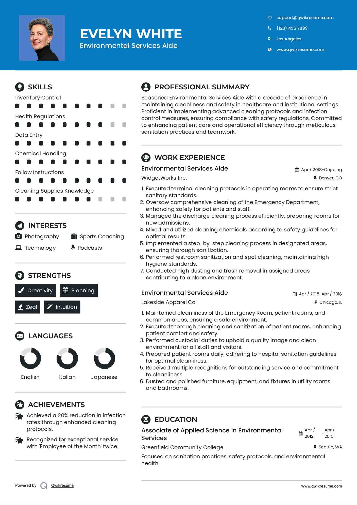 Environmental Services Aide Resume Format