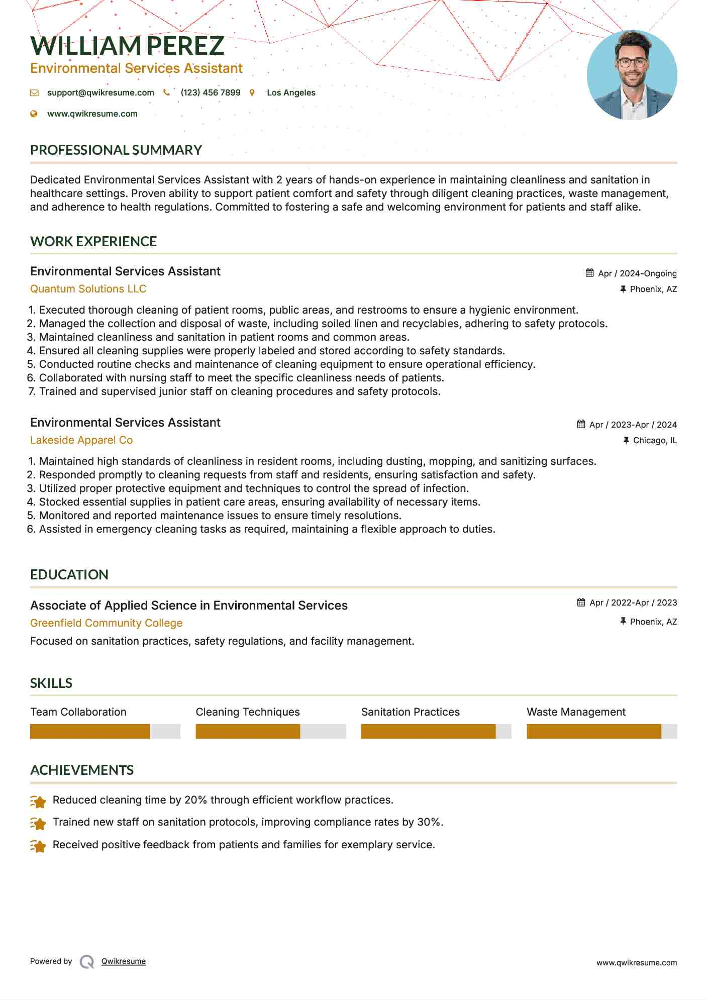 Environmental Services Assistant Resume Format