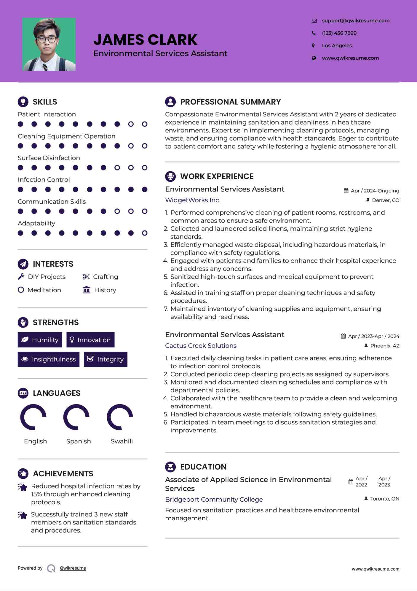 Environmental Services Assistant Resume Format