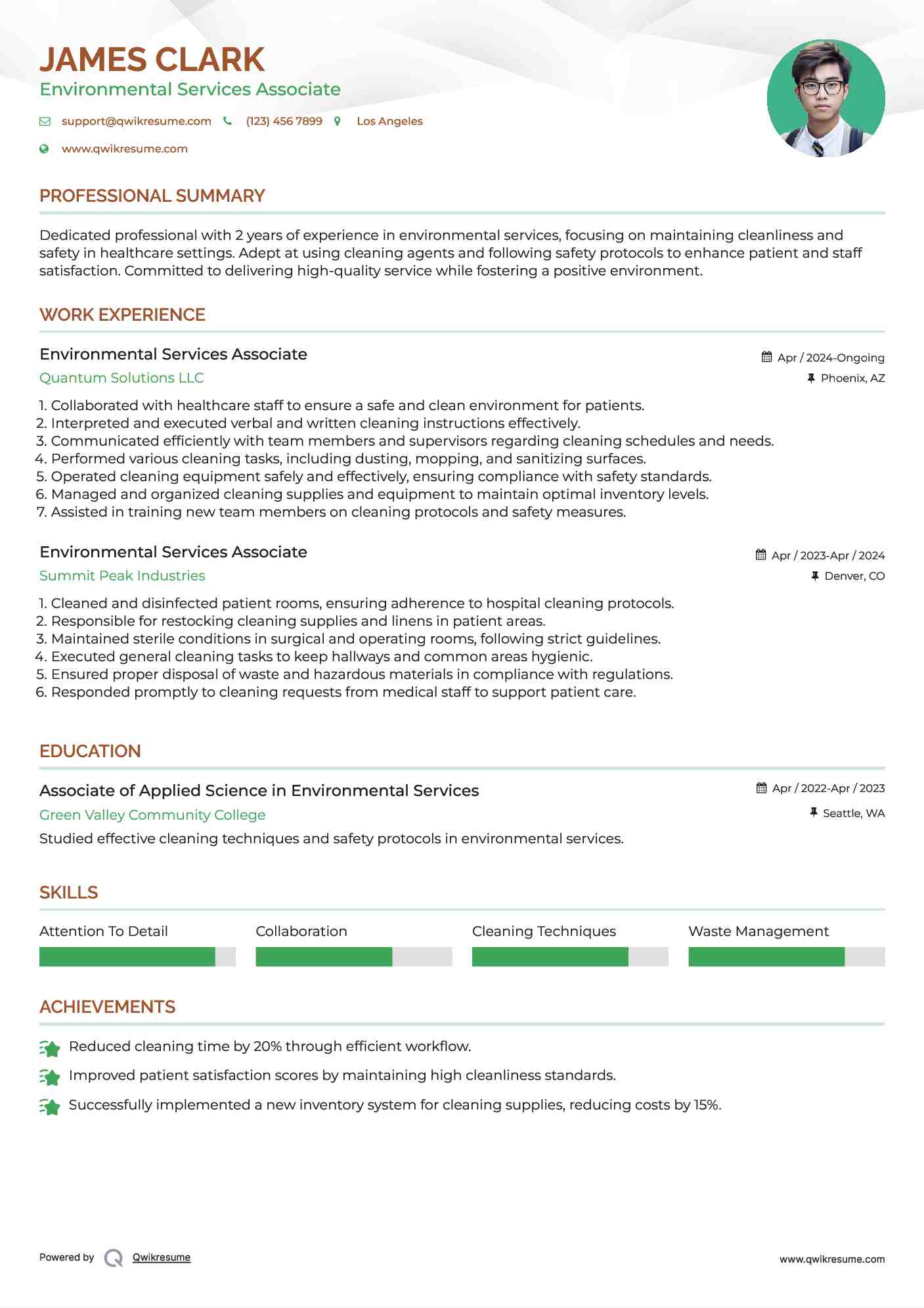 Environmental Services Associate Resume Template