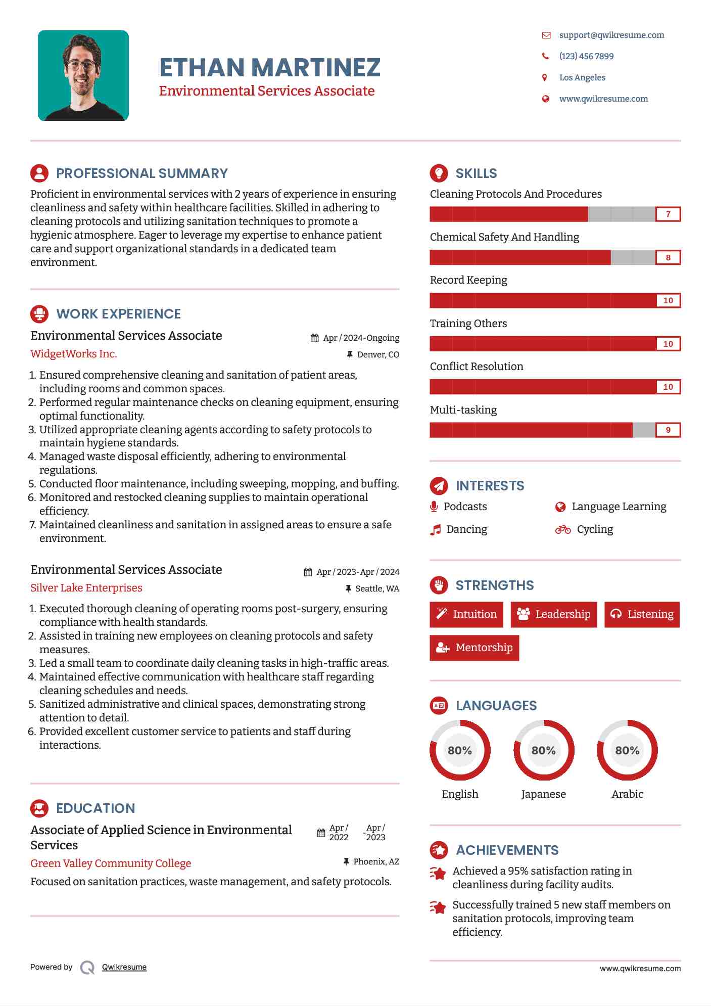 Environmental Services Associate Resume Sample